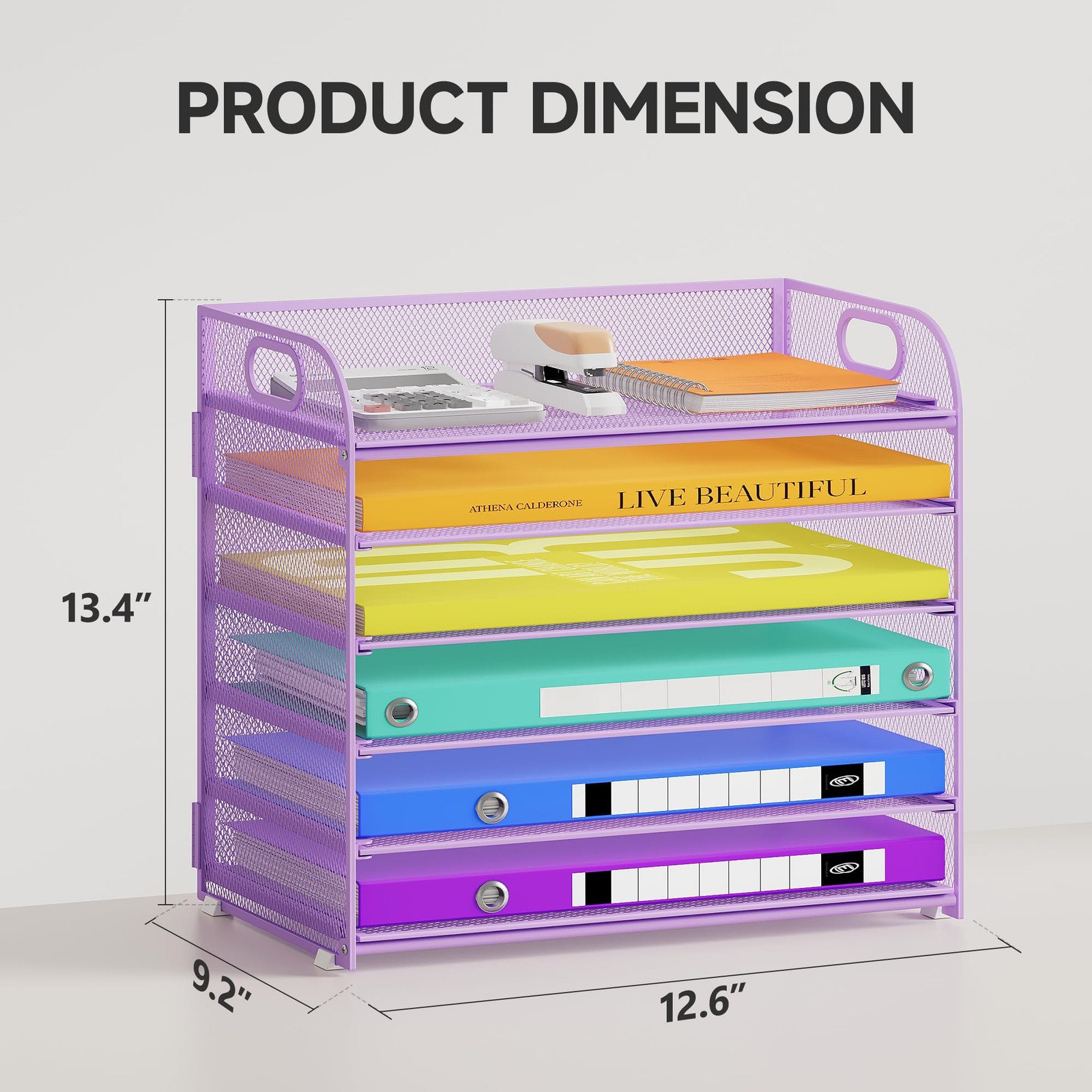 6 Tier Paper Organizer, Purple Letter Tray with Handle, Mesh Desk Organizer, …