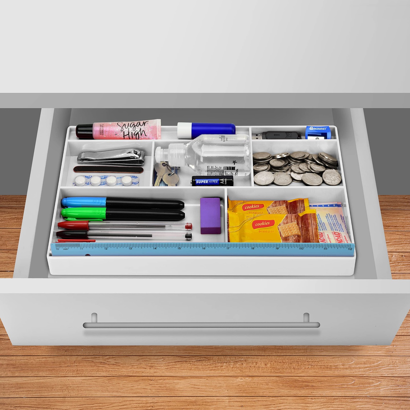 Acrimet Desk Drawer Organizer Tray with 8 compartments Bin White