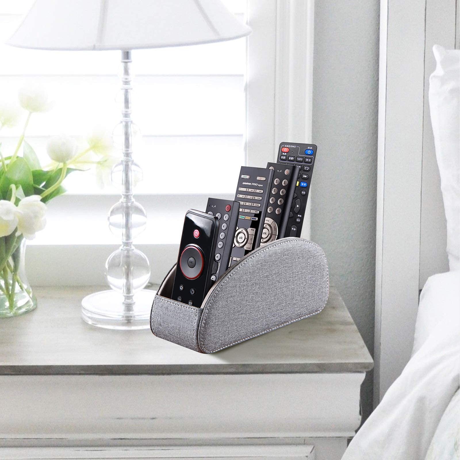 TV Remote Control Holder with 5 Compartments,Pu Leather coffee