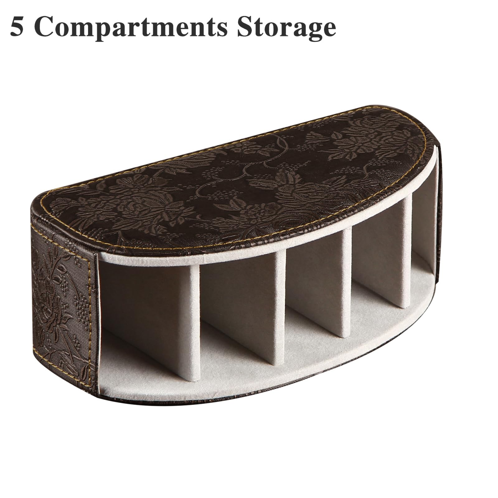 Brown Leather TV Remote Holder with 5 Compartments Desktop Caddy Organizer