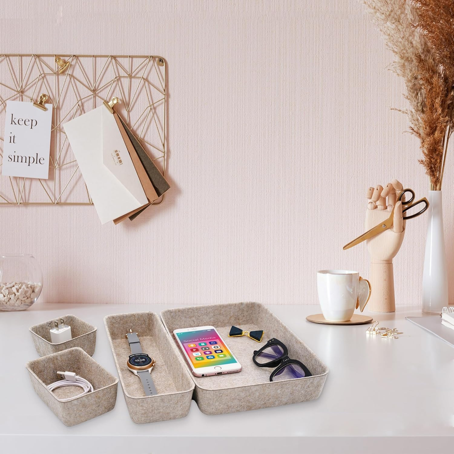 Desk Drawer Organizer Tray Set 8 Piece Beige Office Storage Oatmeal