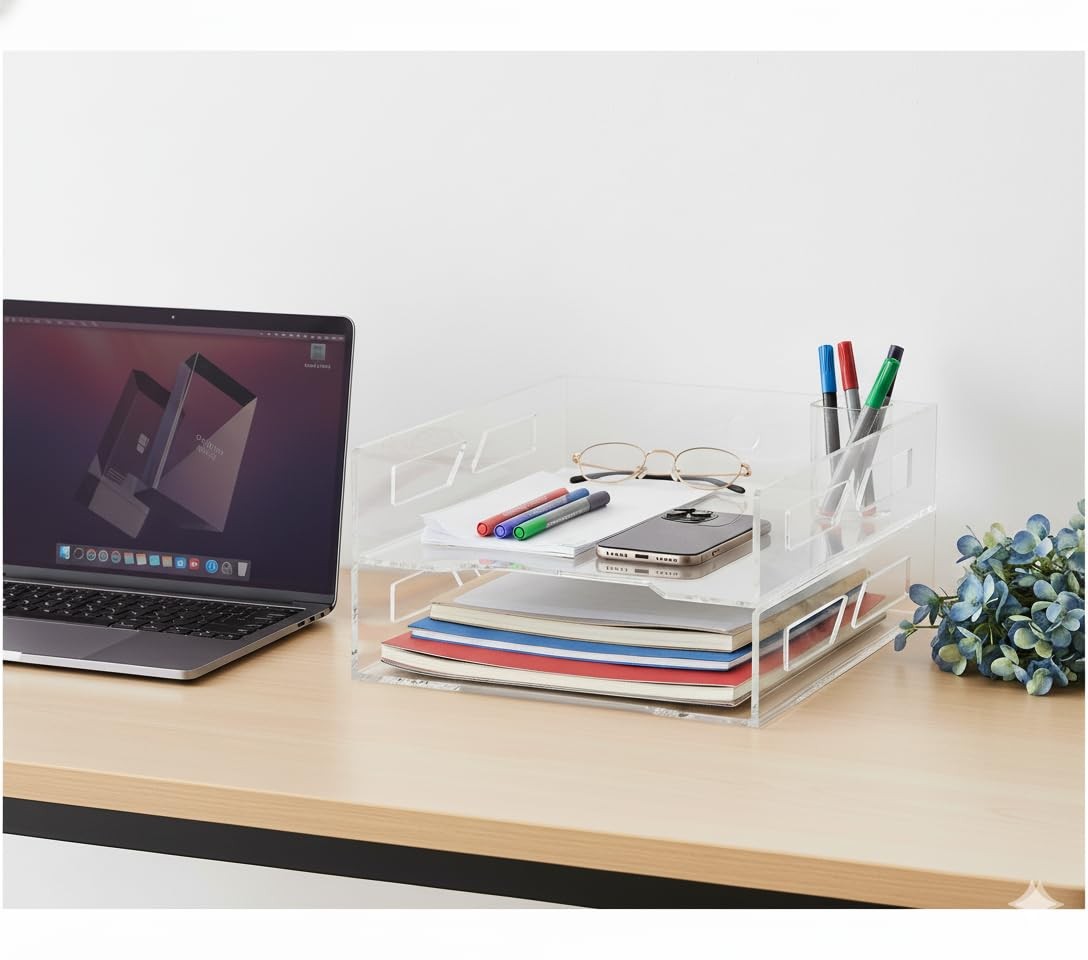 Acrylic Letter Tray TwoTier Fits A4 Clear Stackable Paper Organizer Trays