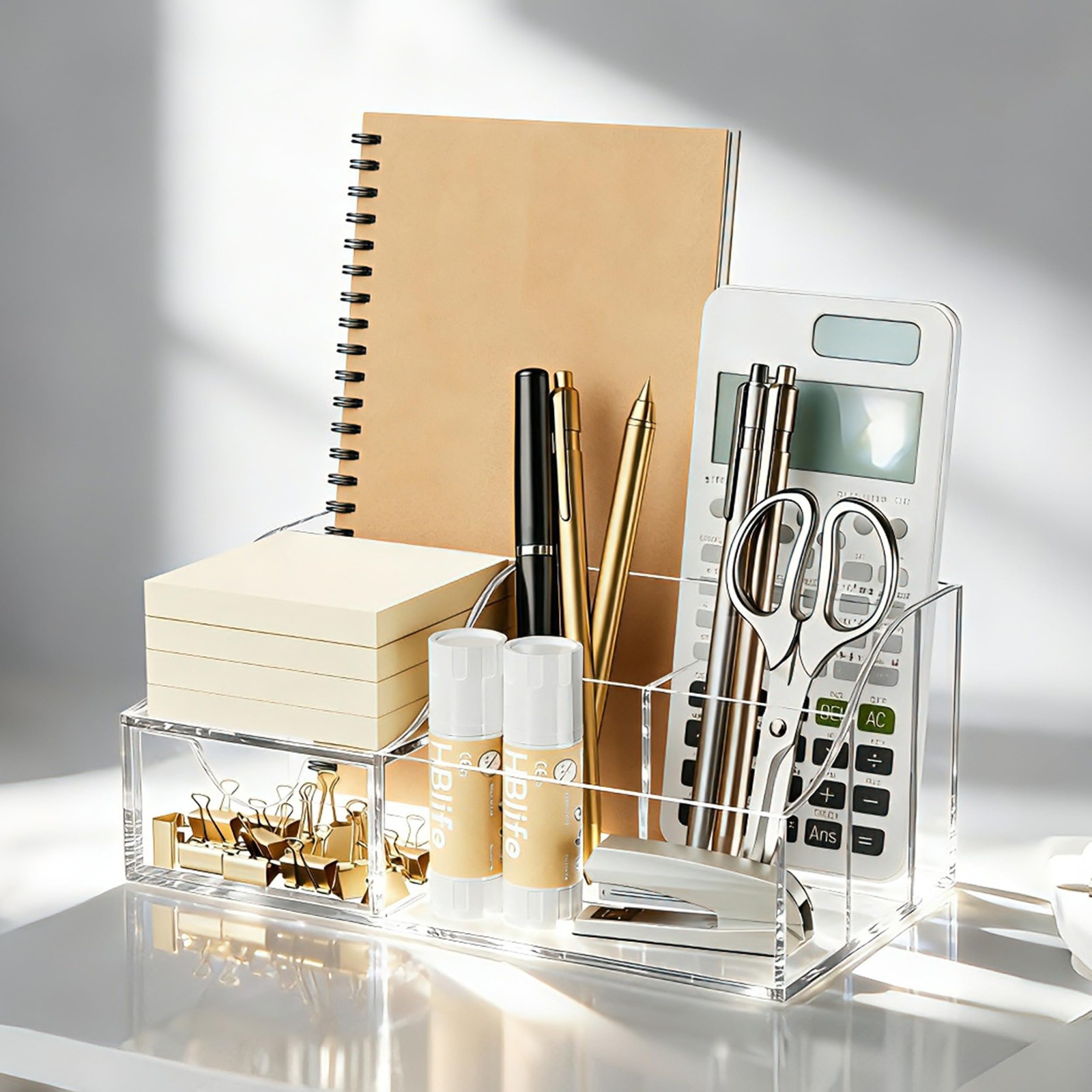 HBlife Acrylic Desk Organizer with Drawer, Pen & Pencil Holder, Clear