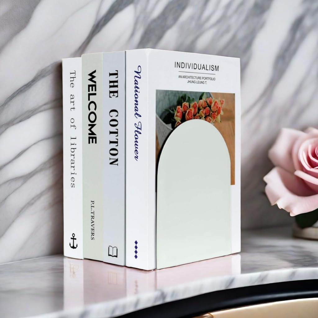 Lulonpon 8 Pieces Book Ends, Bookends, Books Stand, Metal Bookend for White