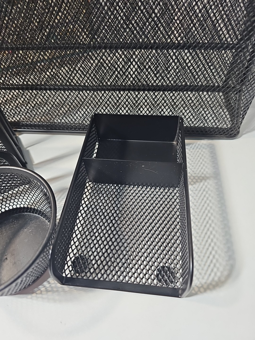 4 Piece Mesh Desk Organizer Set Pen Holder Metal Cup Paper Clip Storage