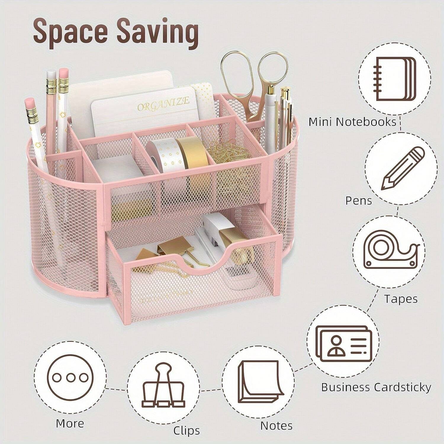 New Stylish Mesh Desk Organizer With Drawer 9 Compartments Pink Purple