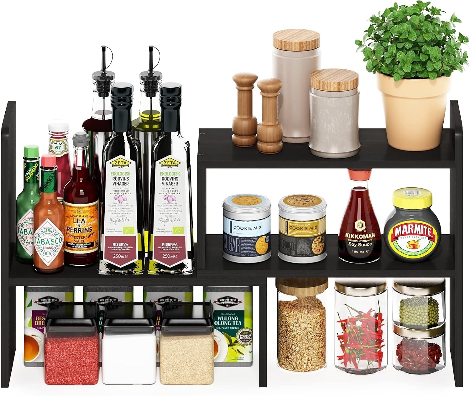 Versatile 2-Shelf Desktop Storage Organizer with Adjustable Features in Espresso