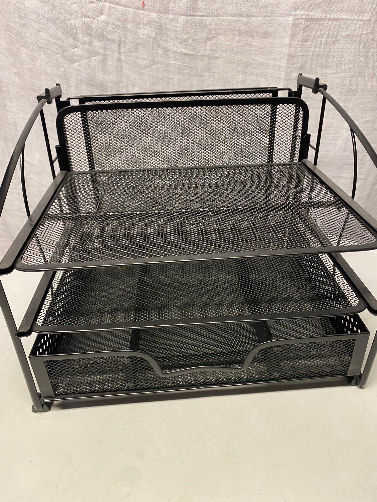 Black Wire Desk Organizer – Drawer, 2 pull out shelves & a vertical file slot