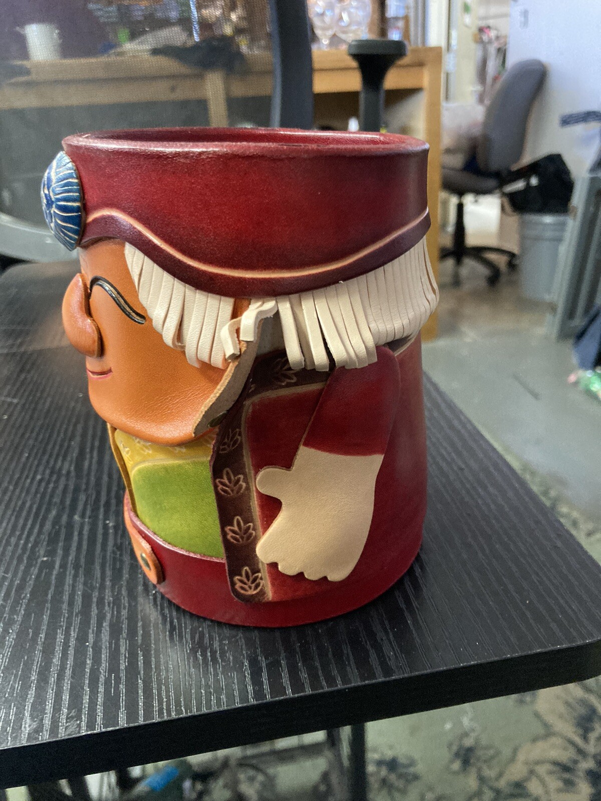 Grandmother Woman Leather Pencil Holder Storage Deco H2 Folk Hobo Hippy Fun Cute