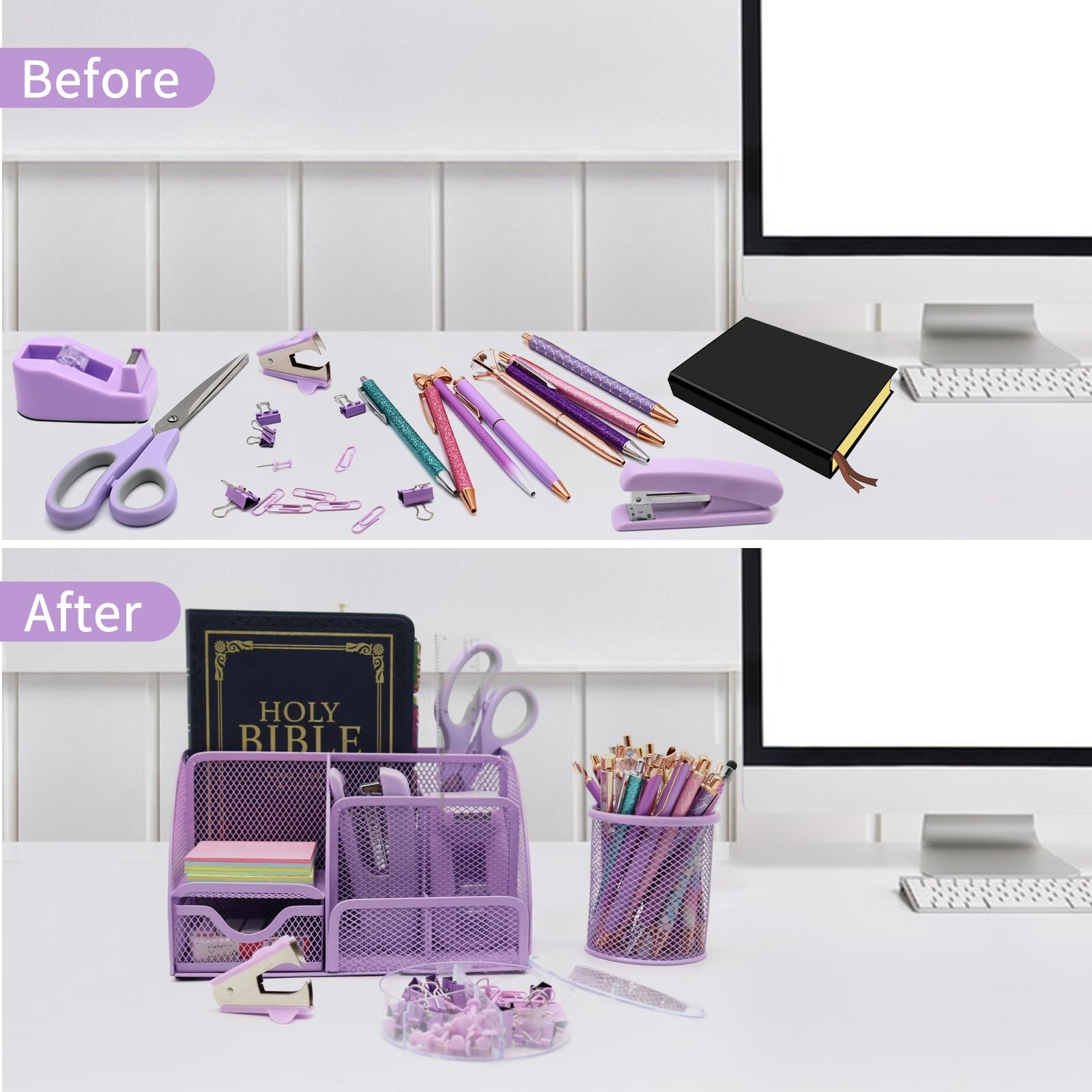 Purple Desk Organizers and Accessories,12pcs Office Accessories