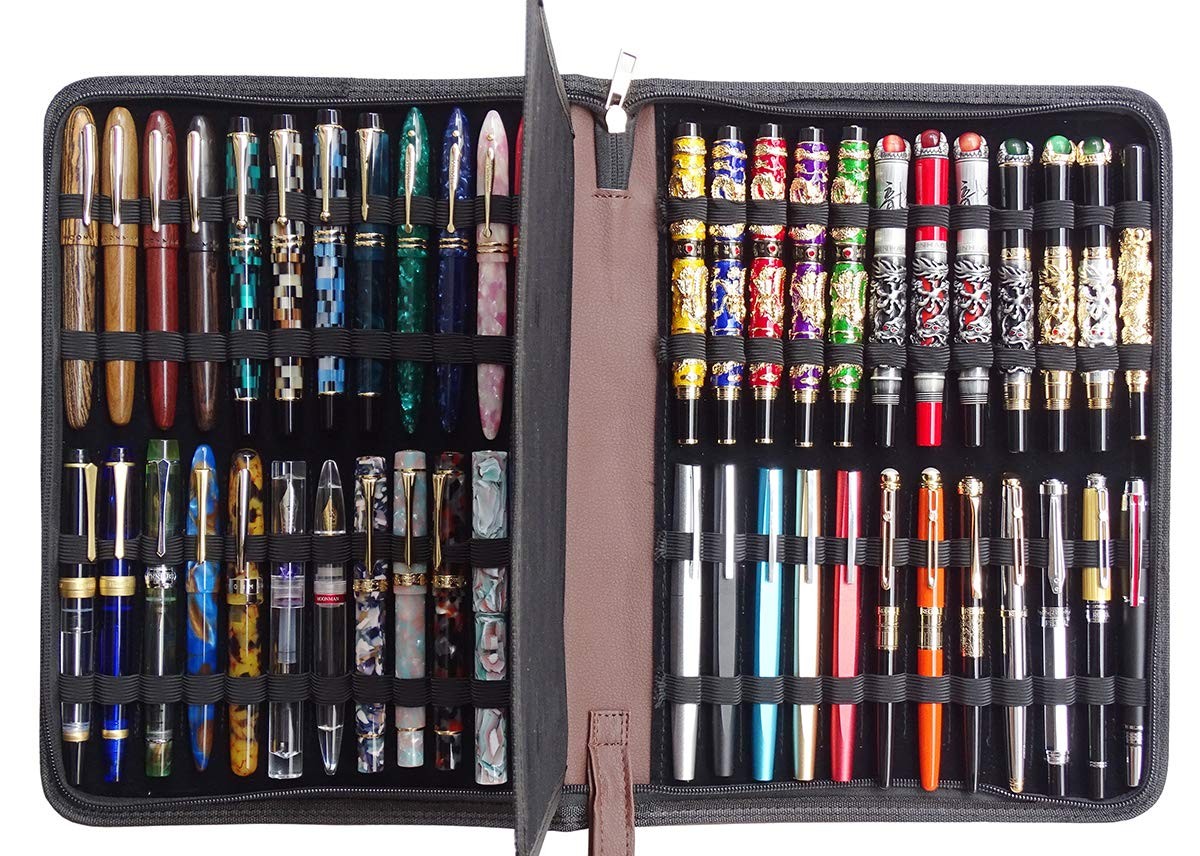 48 Fountain Pen Case, Rollerball Pen Holder PU Leather Bag Pouch Large Capaci…