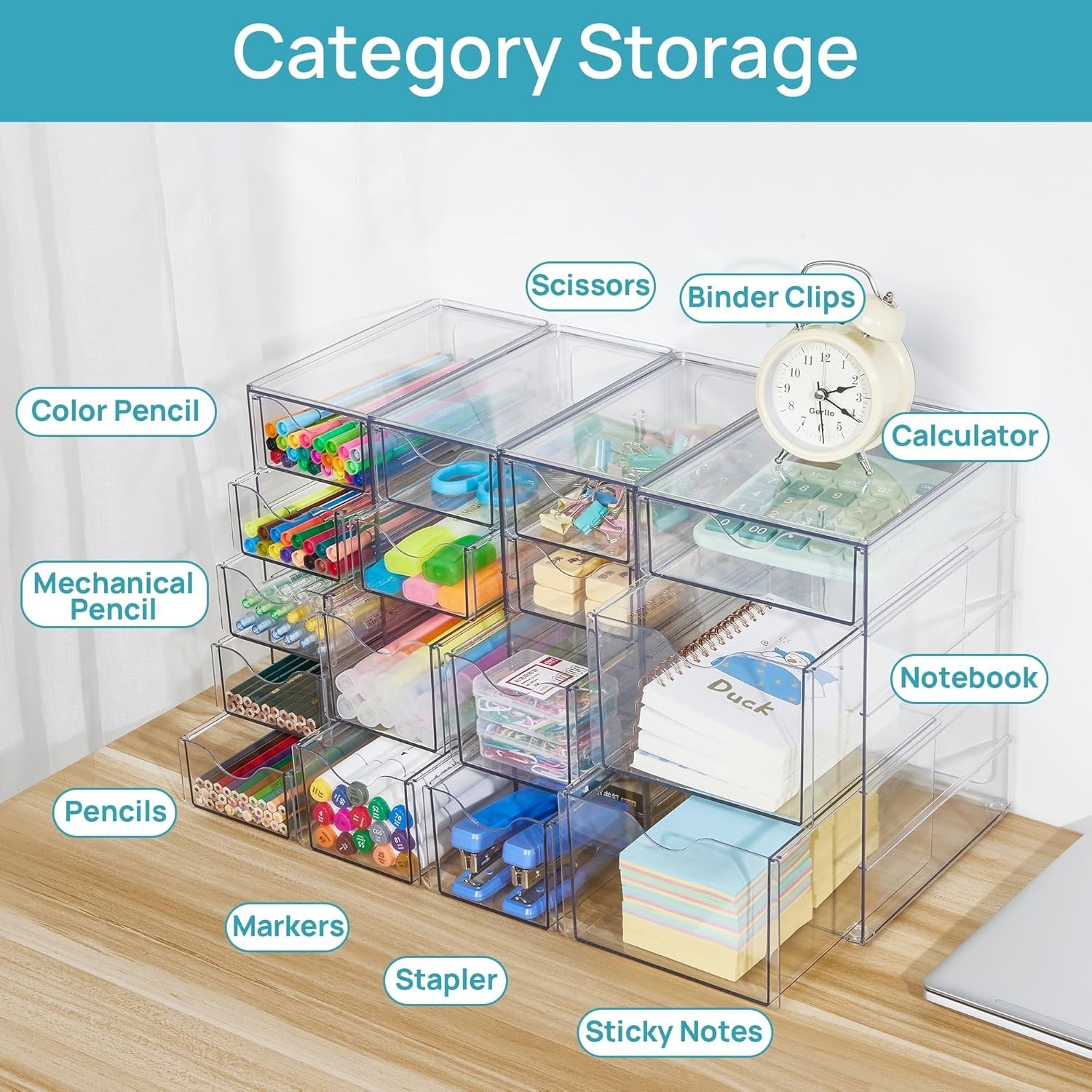 Acrylic Organizer with 16 Drawers, Clear Storage for Office Supplies, Makeup