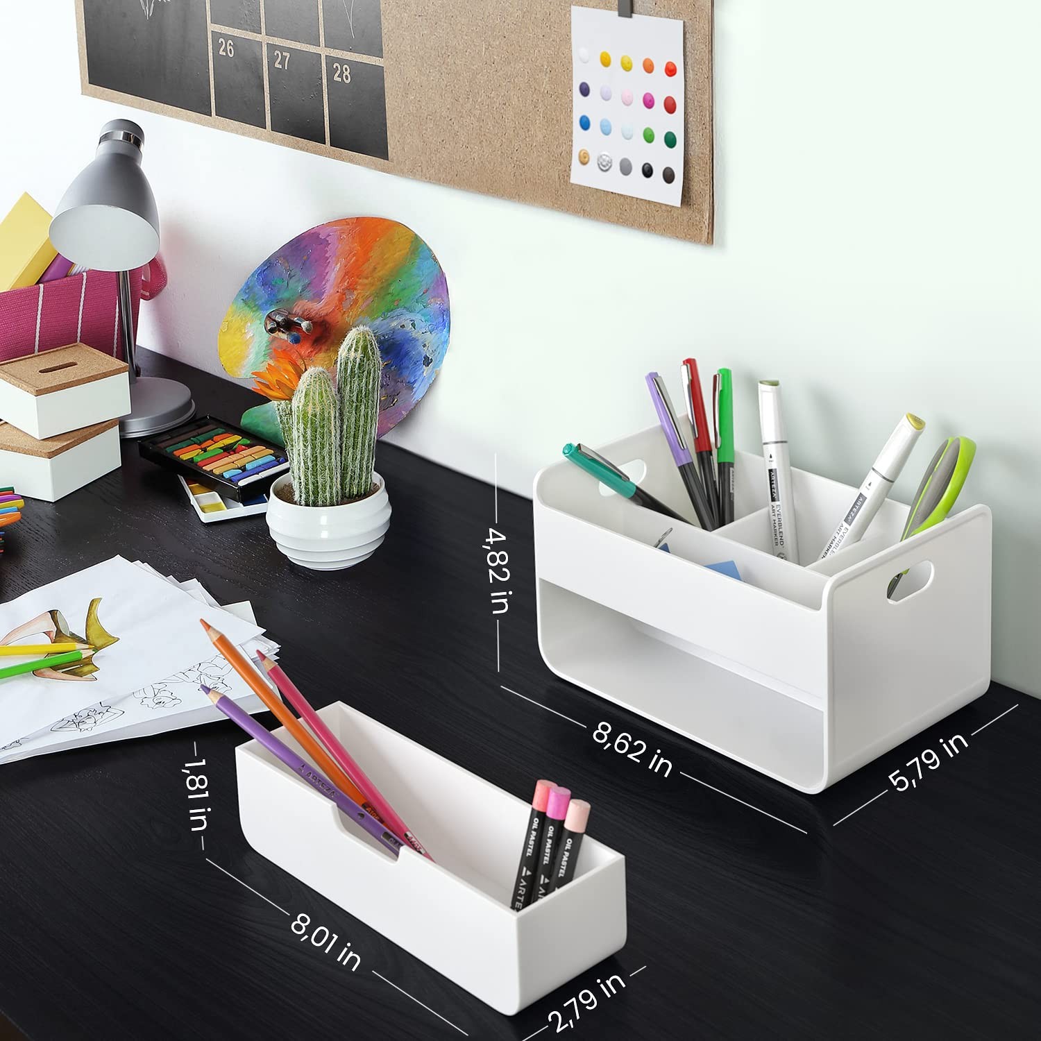 Arteza Small Desk Organizer Drawer Portable White Caddy Pen Holder Lightweight