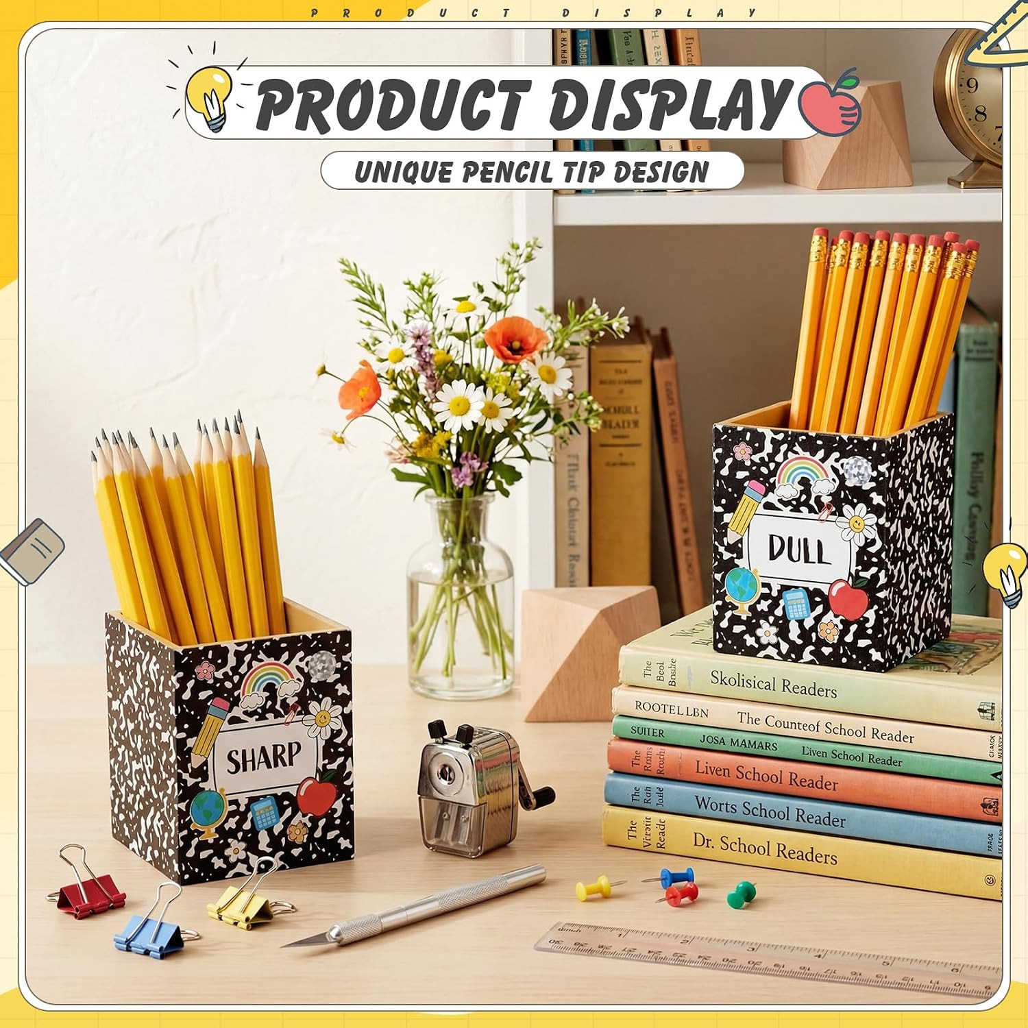 2 Pcs Notebook Shaped Holder Sharp Dull Holder Wooden Dispenser Pencil Storage w