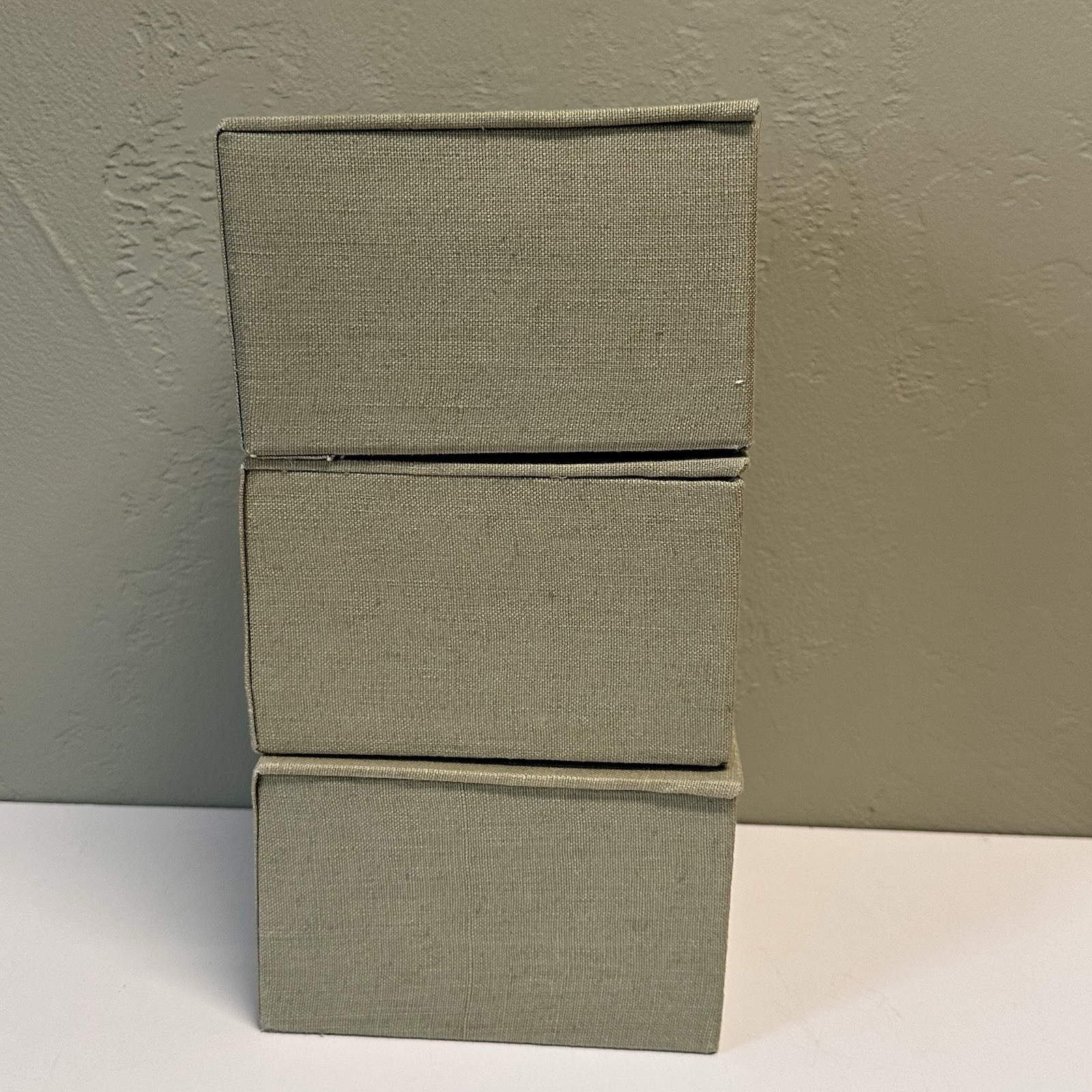 Cloth Bound Green Fabric Wrapped Lot of 3 Flip Boxes Storage Boxes Decor Boxes