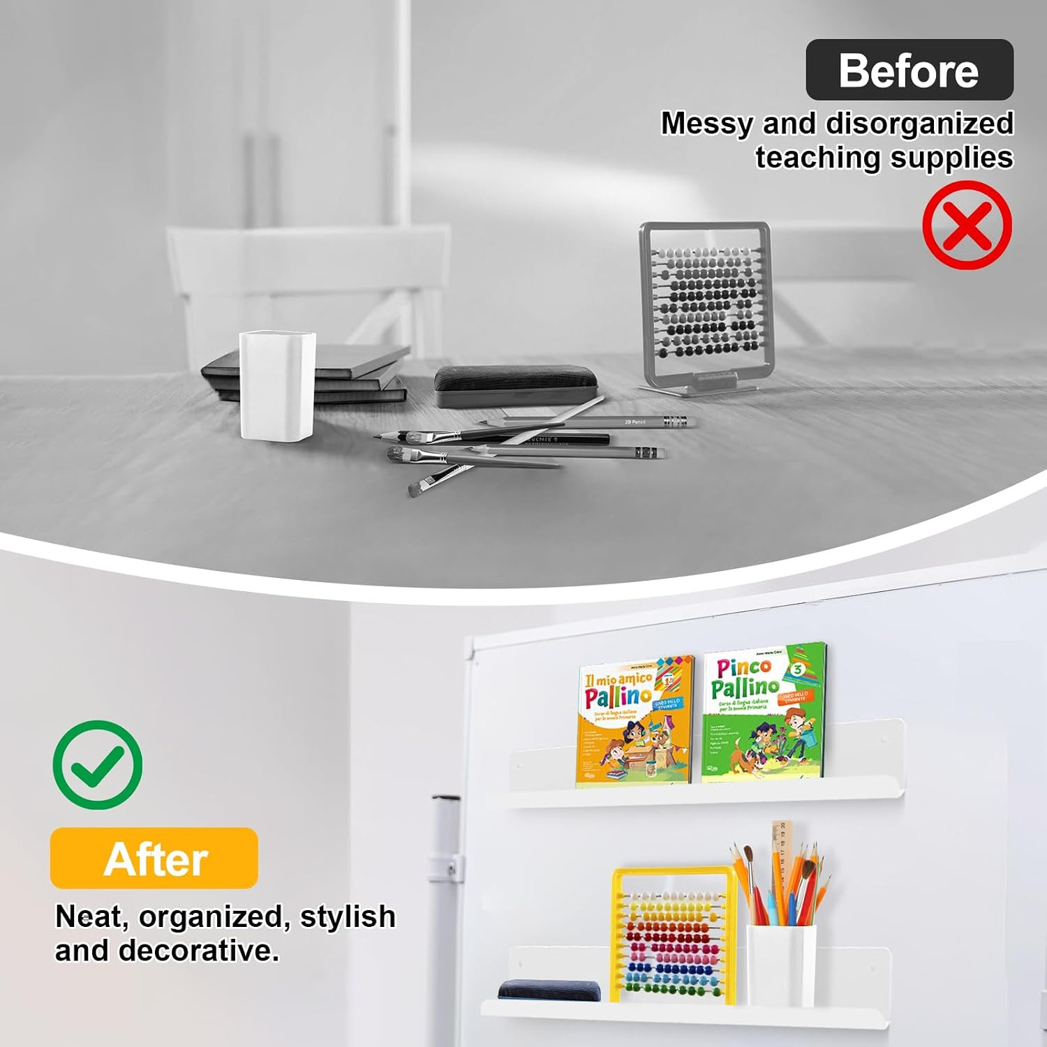 2-Pack Magnetic Book Shelf for Whiteboard – 12 Inch Reusable Metal Magnetic Shel