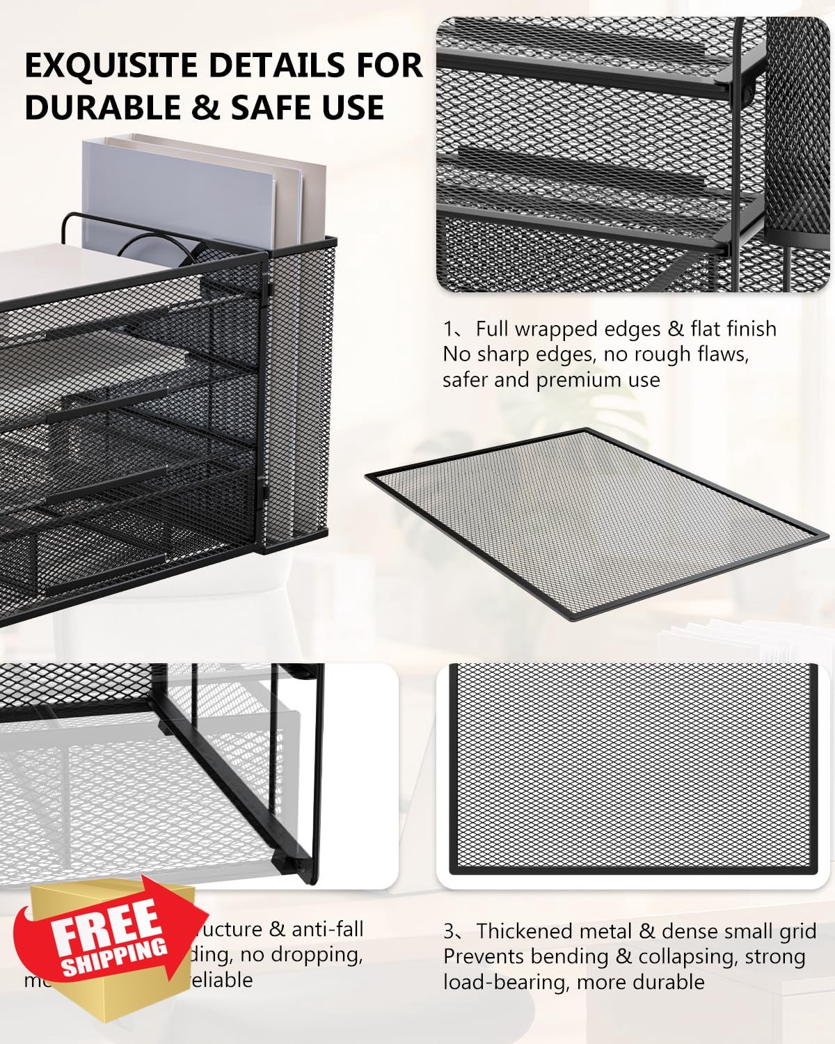 WALI Desk File Organizer 4-Tier Black 1 Pack