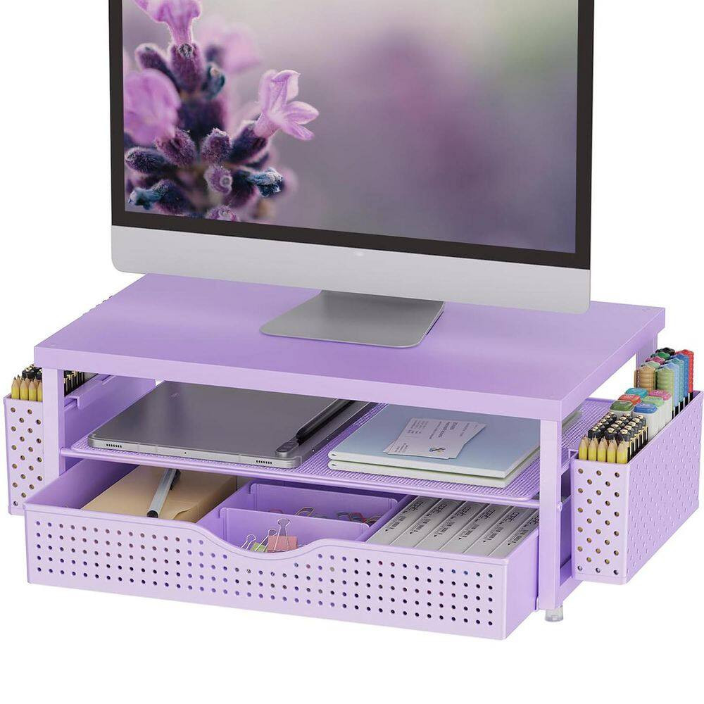 Purple 15 In. X 6 In. Metal Modern Desk Organizer Stand with Drawer and Pen Hold