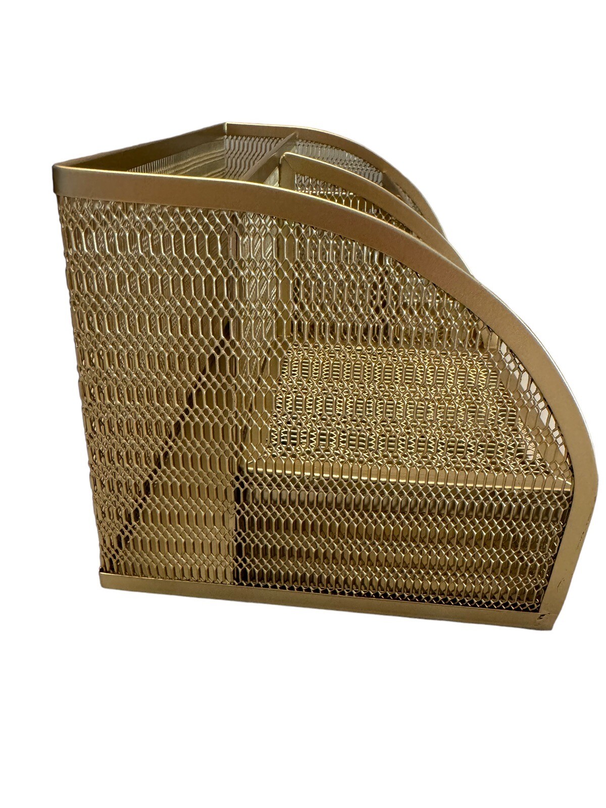 Gold Wire Mesh Metal Desk Organizer Compartments Hollywood Regency 8.75” x 5.75”