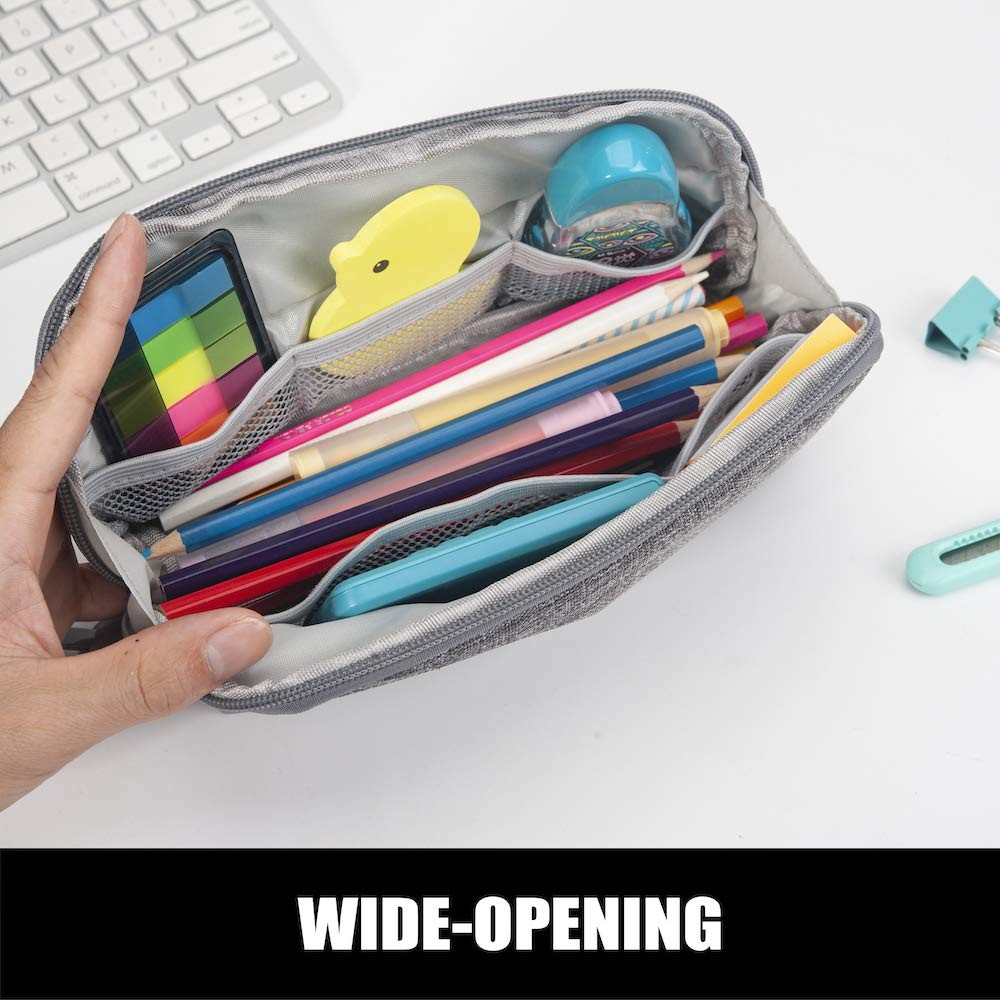 Sooez WideOpening Pencil Pen Case, Lightweight & Spacious Pencil Bag Pouch Bo…