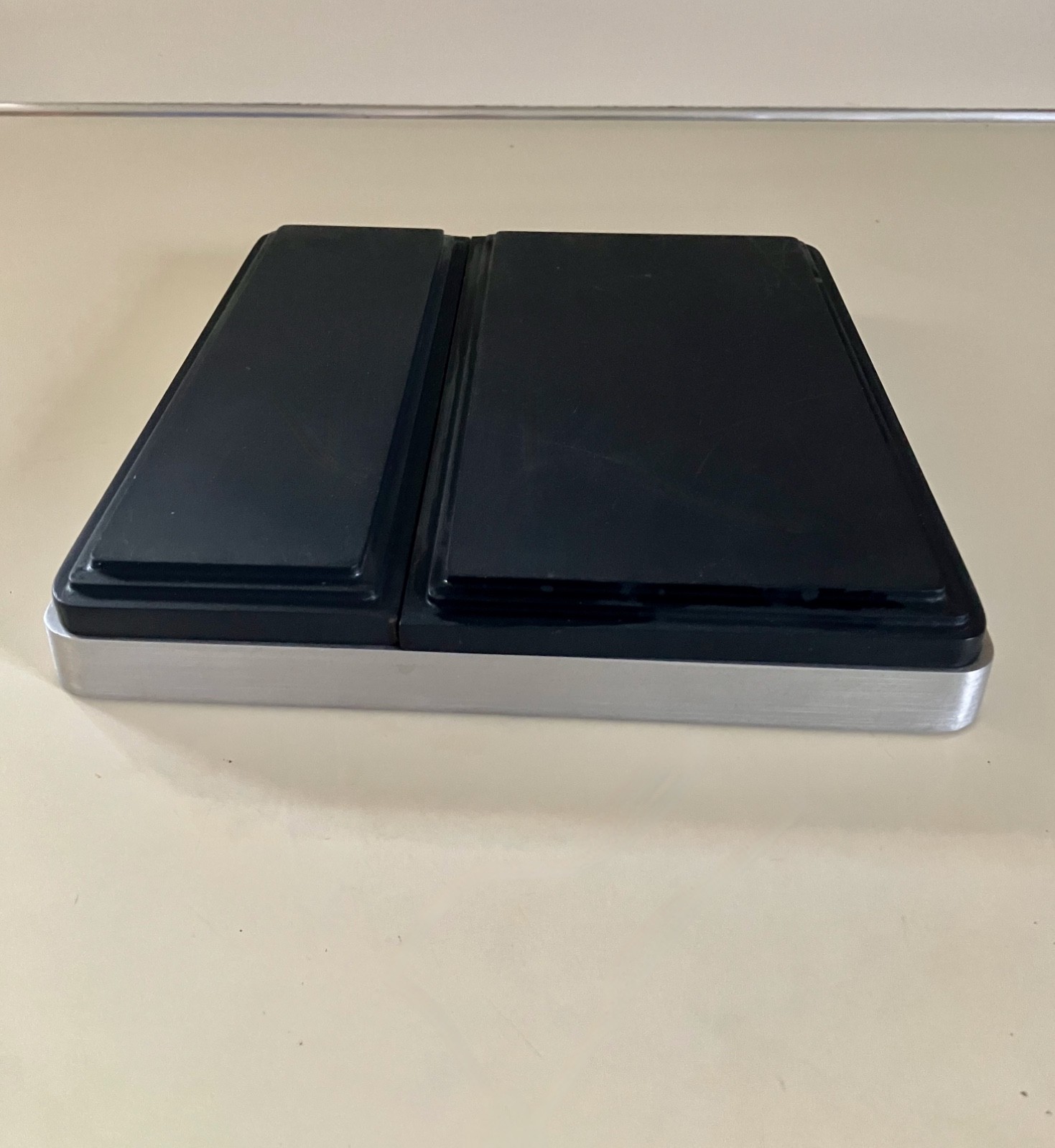 VINT MID CENTURY MODERN DESK ORGANIZER ALUMINUM & BLACK MELAMINE OLIVETTI STYLE