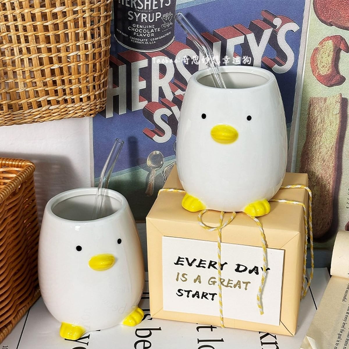 Ceramic Duck Toothbrush Cup for Kid Pencil Holder for Desk Cute Duck Makeup B…