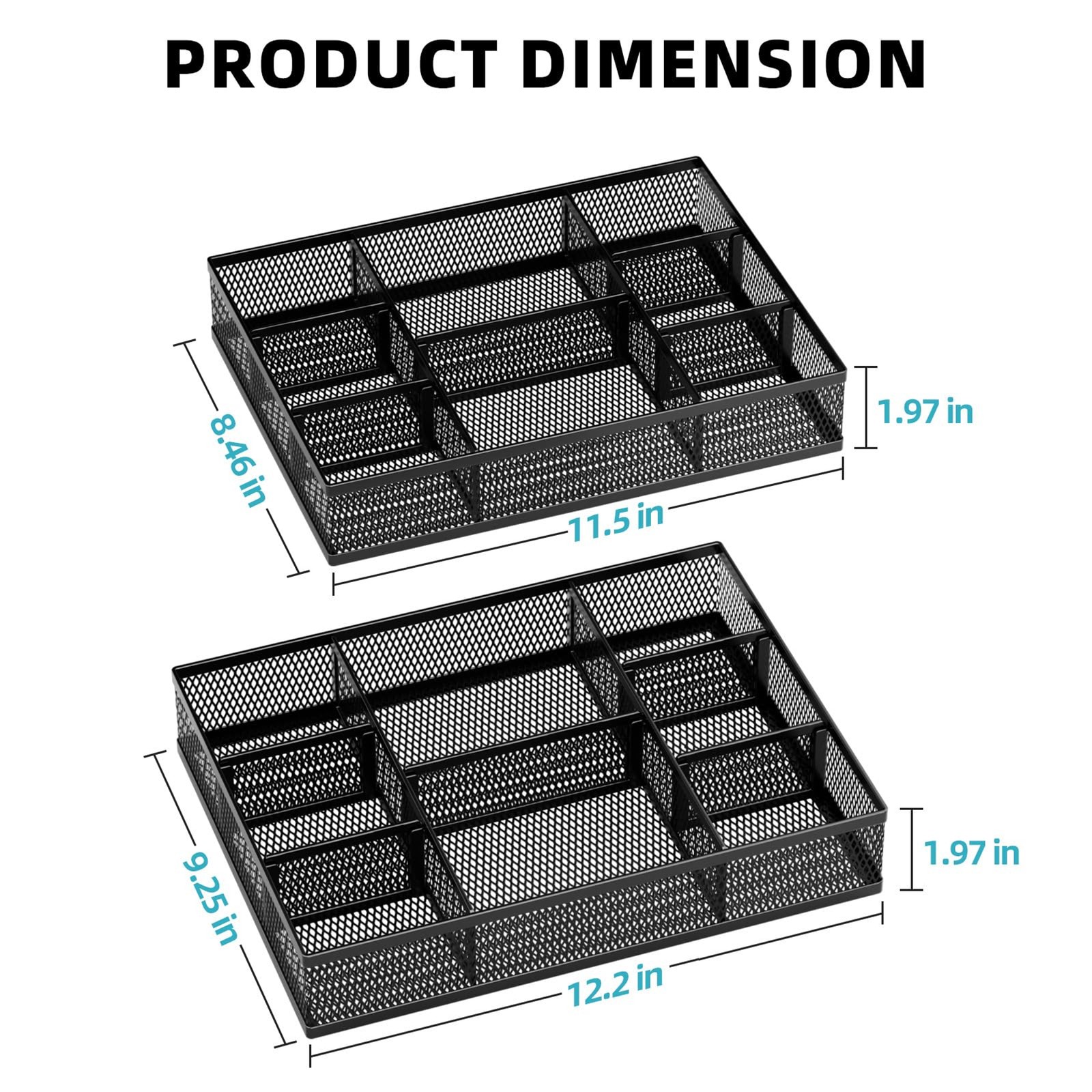 Marbrasse 2 Pack Desk Drawer Organizer, Mesh Drawer Organizer Tray with 8 Adjust