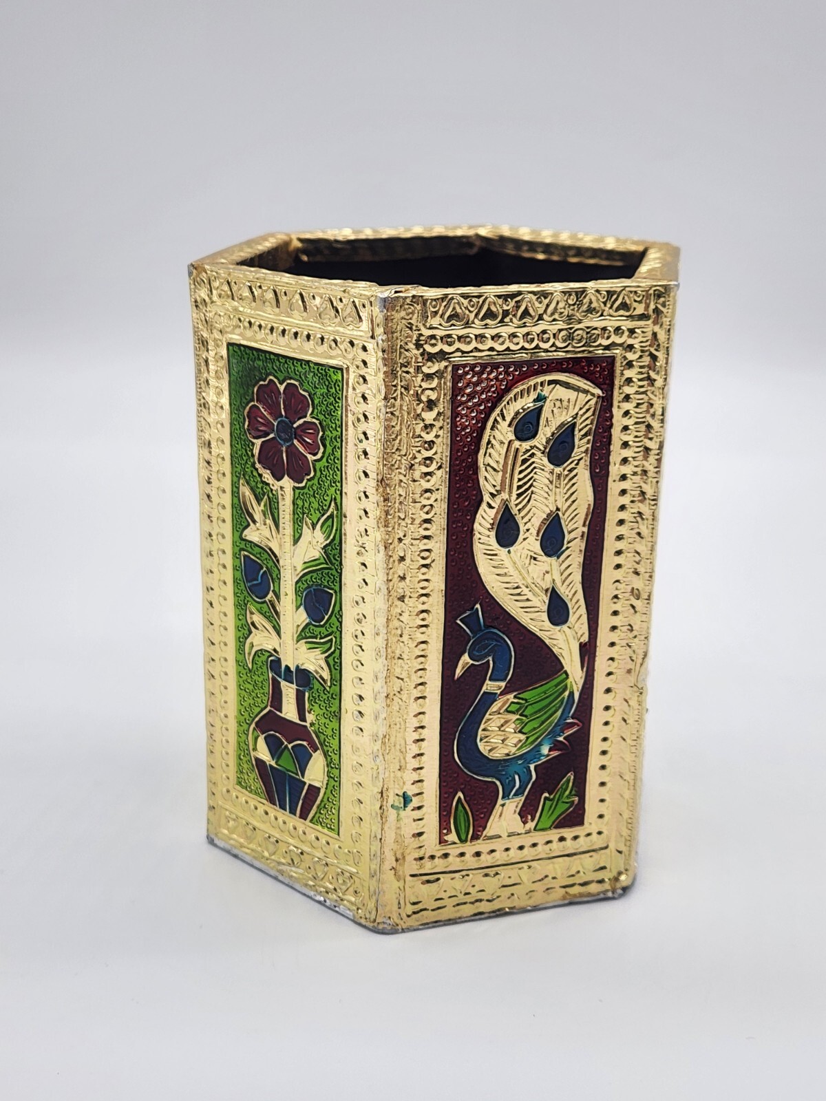 Handmade Golden Meenakari Pen Pencil Holder – Home Office Decor