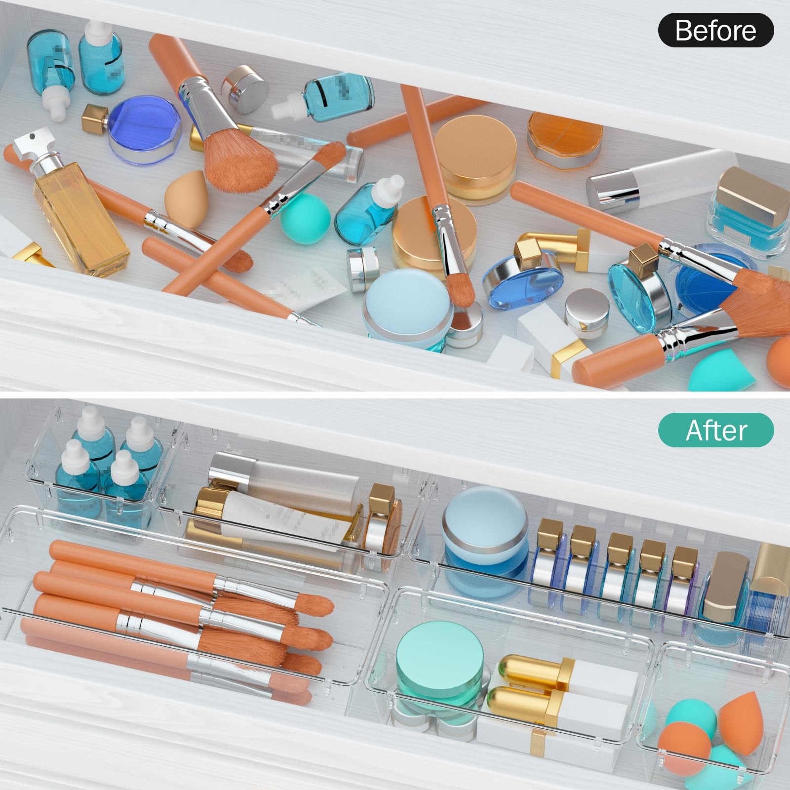 WOWBOX 6 Pack Clear Drawer Organizer Set, Acrylic Storage 6 PCS,