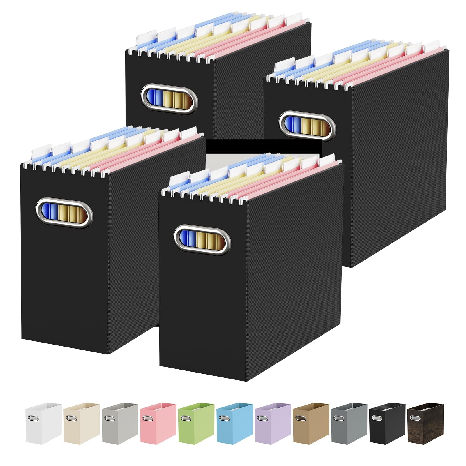 Oterri Cardboard File Organizer Box for Hanging Letter Size – 4 Packs, Black