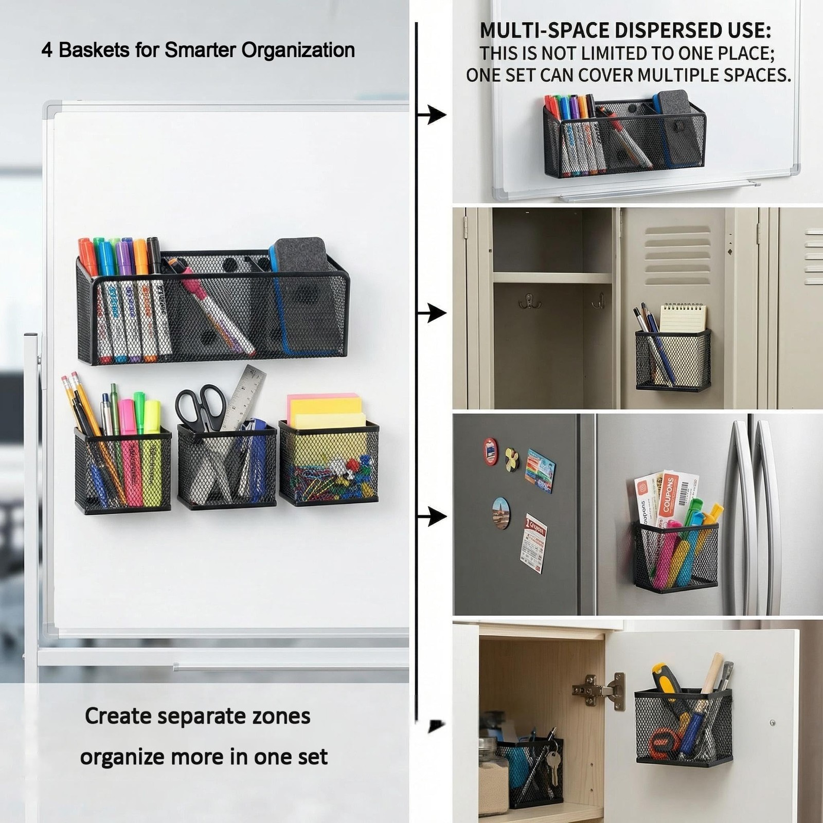 Magnetic Pencil Holder, Locker Shelf Organizer, Metal Mesh Storage Basket for…