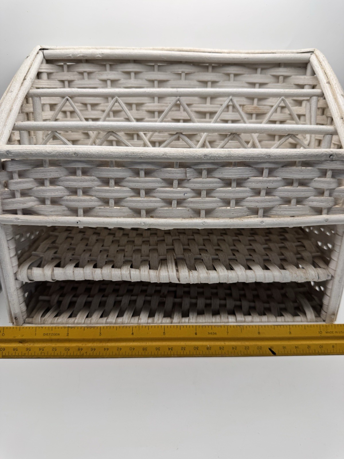 White Wicker Rattan Desk Top Organizer Office Mail Sorter Sturdy Letter Holder