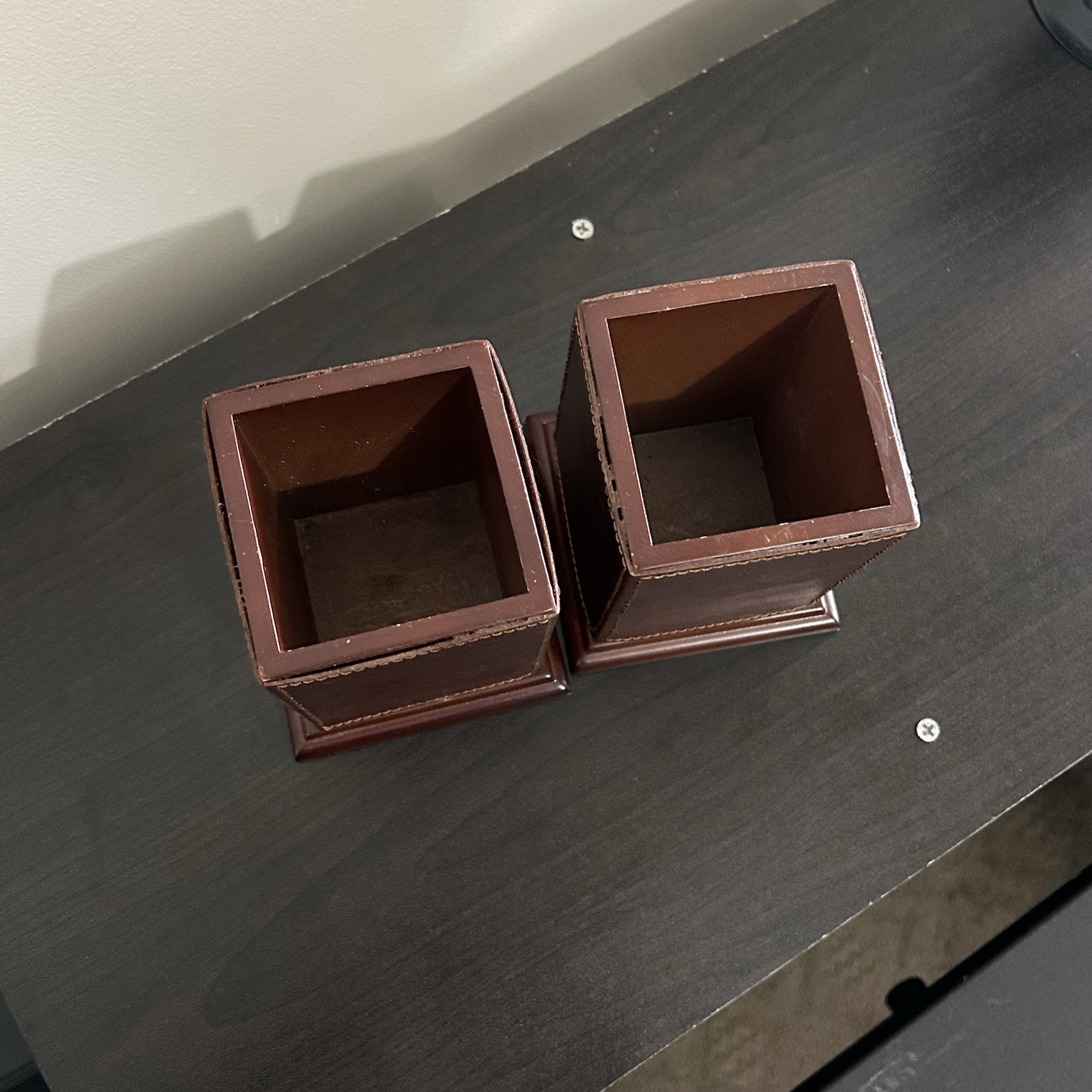 Faux Leather Pencil Holder Set of 2 Brown Desk Organizers 2003 Target