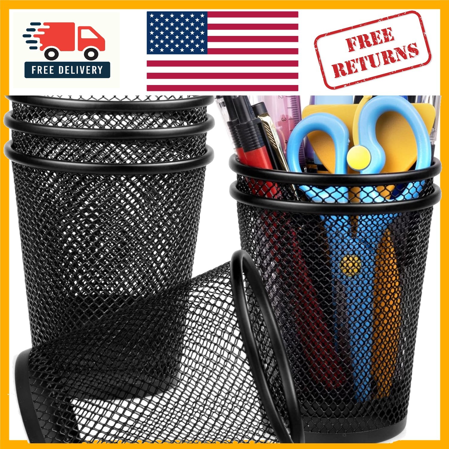 Chic Slip Resistant Pencil Cup – 6 Black Mesh Holders for Ultimate Organization