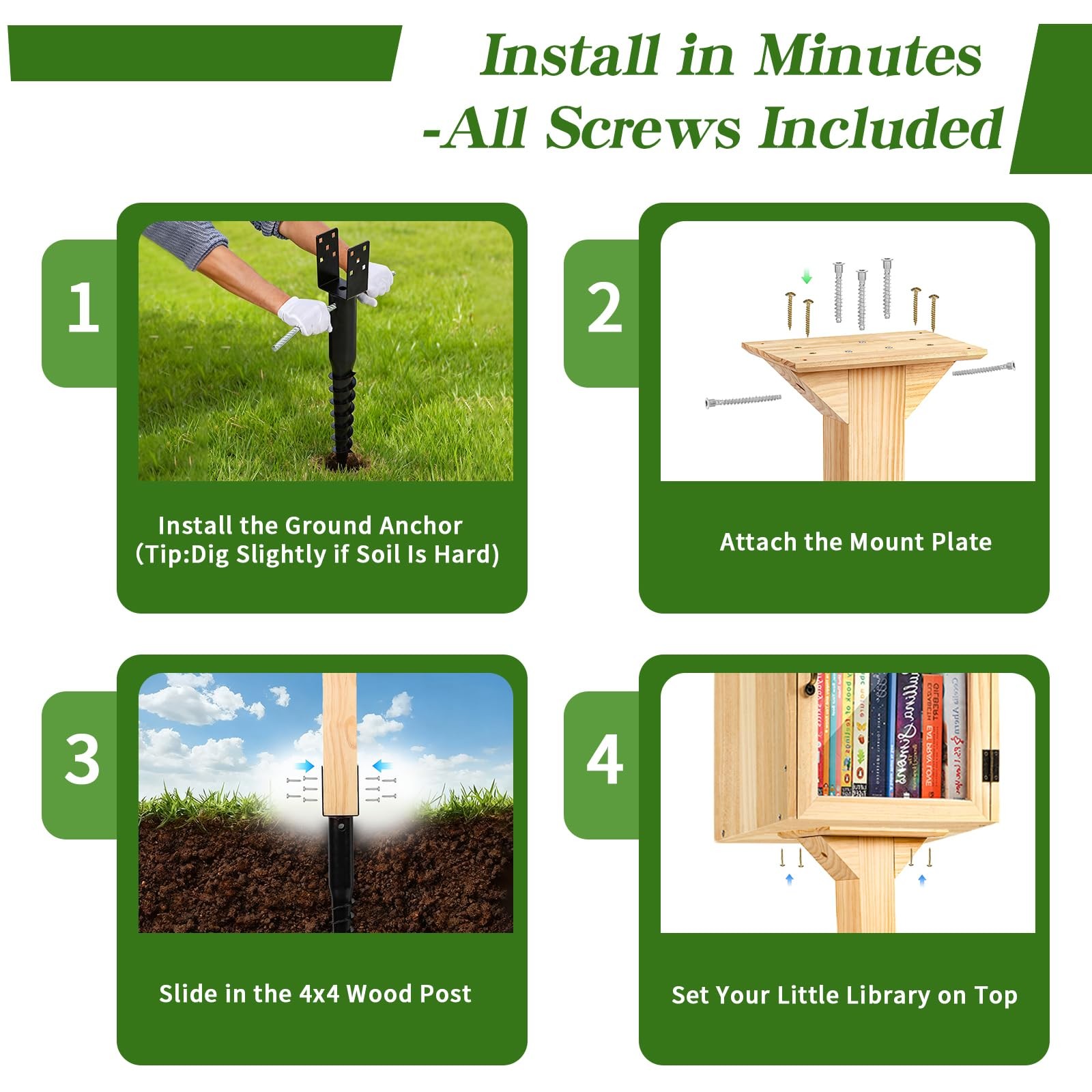 Little Library Mount Kit – Waterproof 4x4x31.5″ Wood Post, Post Bracket, No-D…