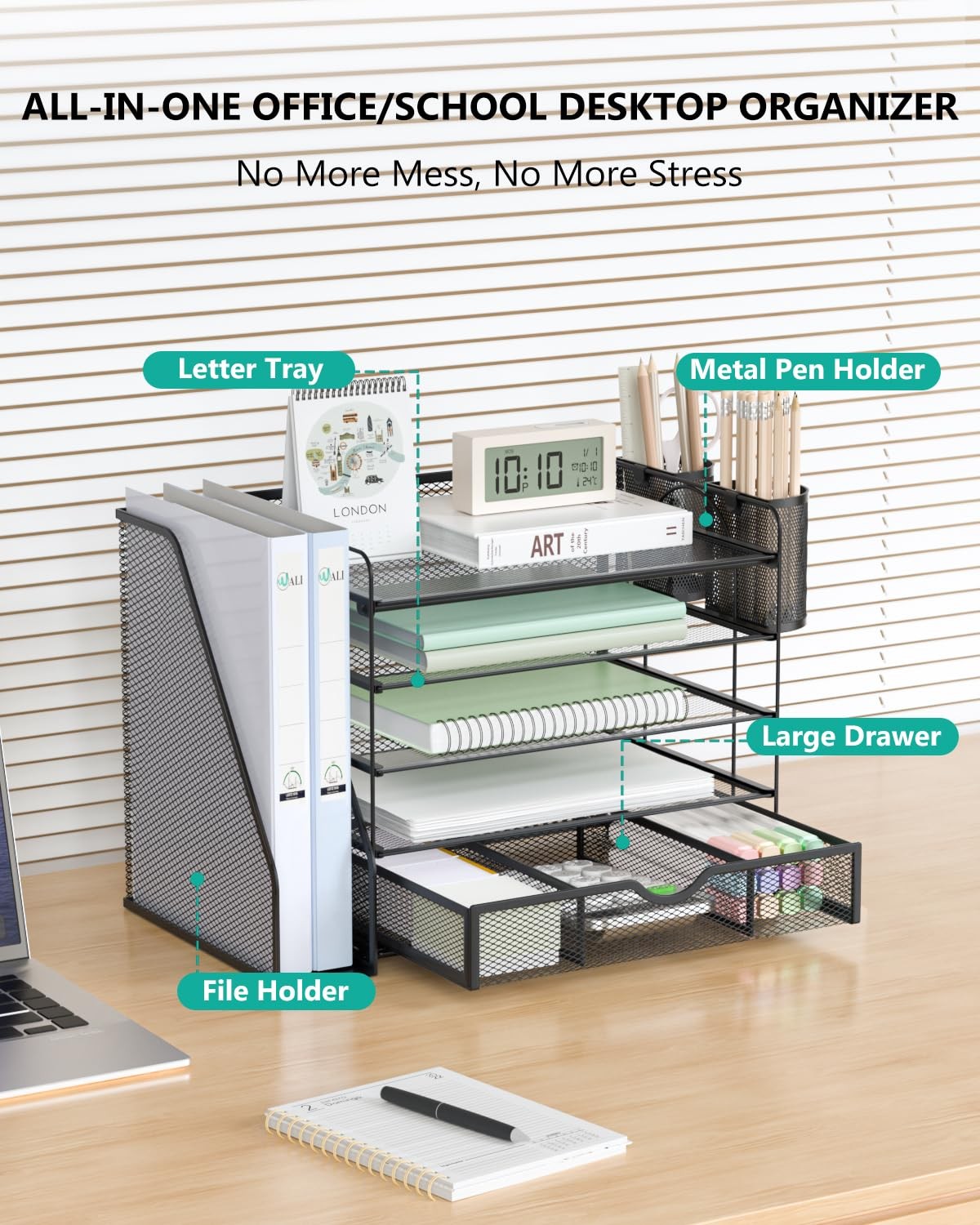 WALI Desk File Organizer, 5 Tier Desktop Paper Letter Tray Organizer with Dra…