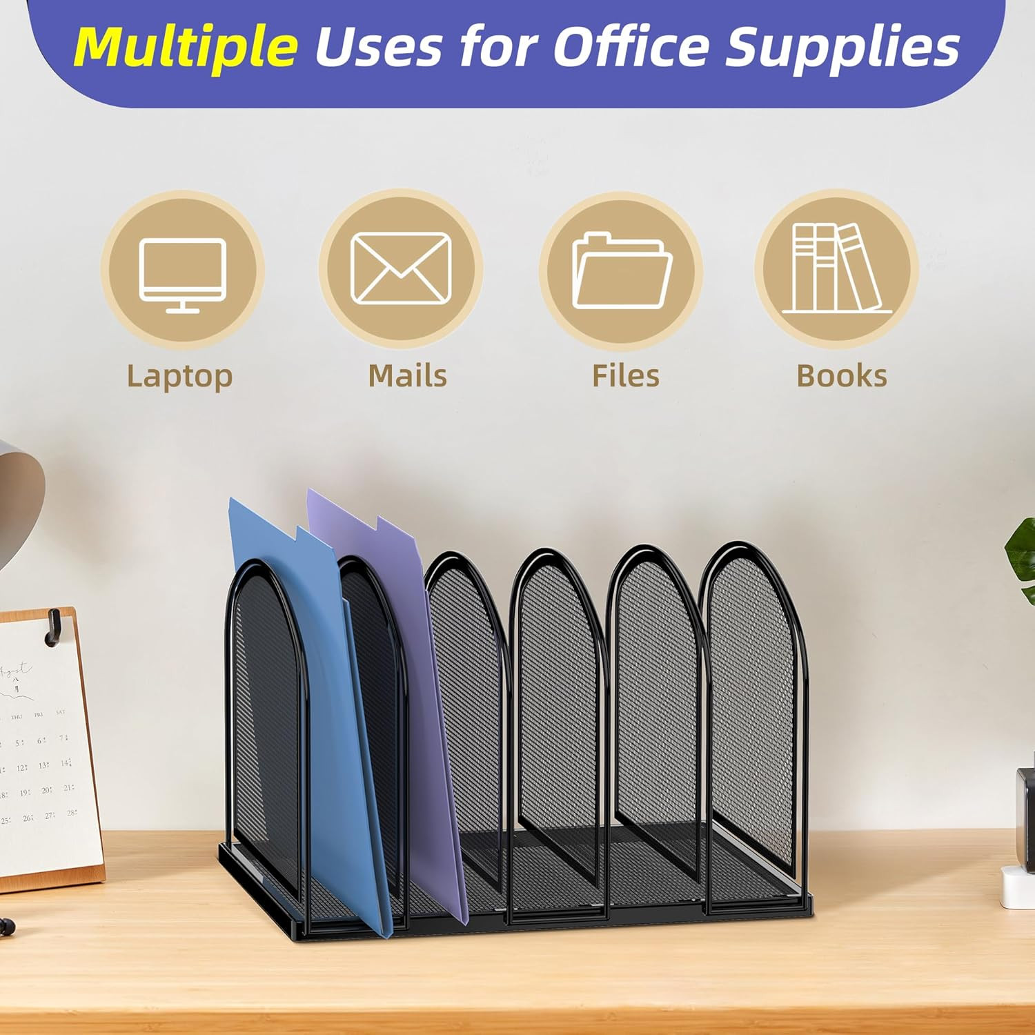 File Organizer for Desk, 5-Section Mesh Desk Organizer, Vertical File