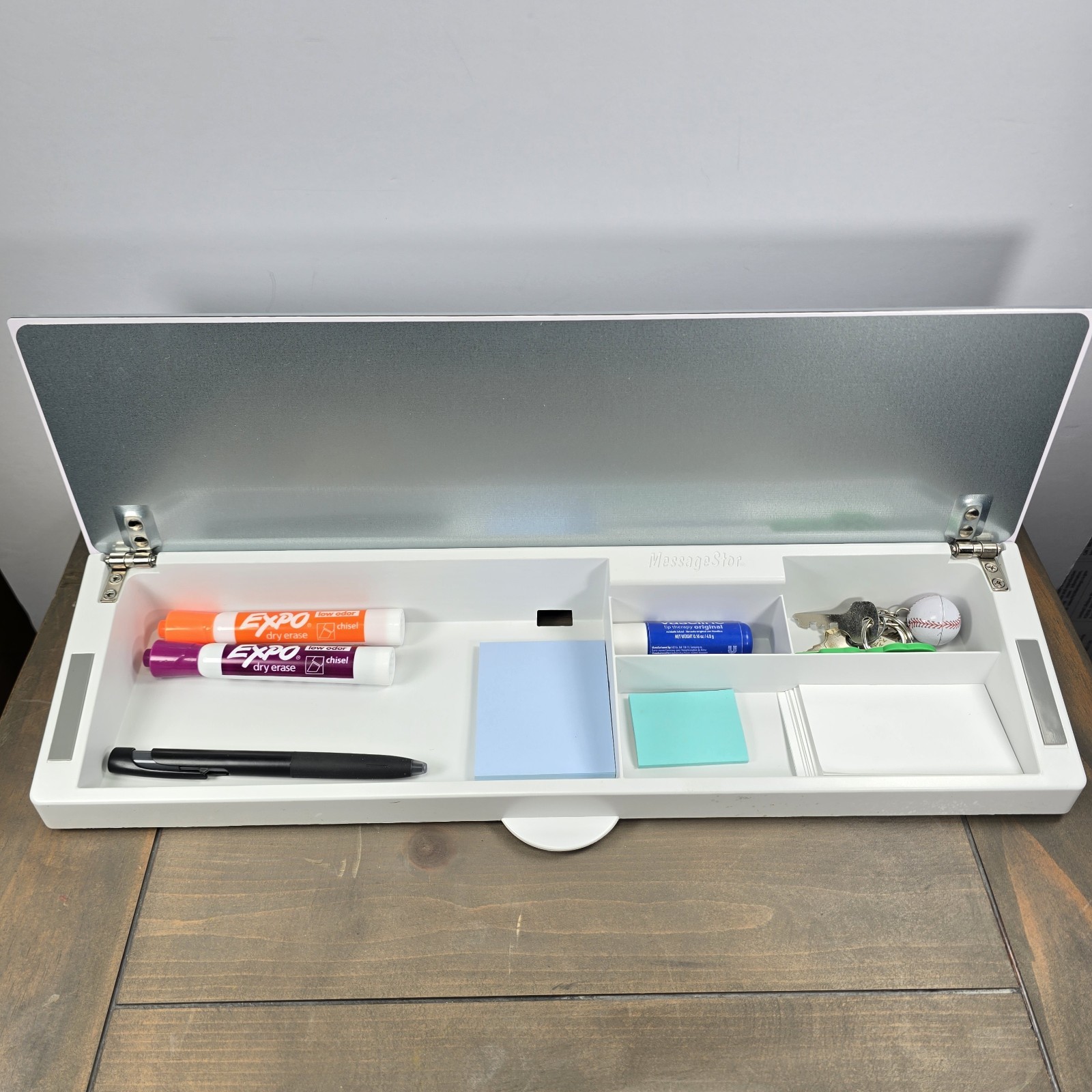MessageStor Write & Store Glass Desktop Whiteboard and Organizer, 18″ x 6.5″