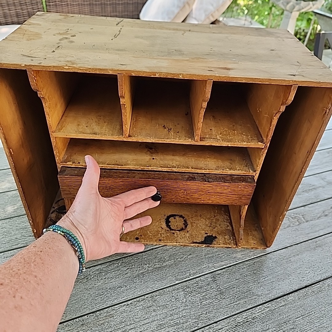 Vintage Wood Handmade Desk Cubby Organizer for Office Dividers Drawer Slots