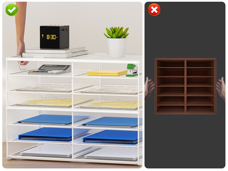12 Compartments Paper Organizer for Desk, Mesh Literature Organizer, Mail File