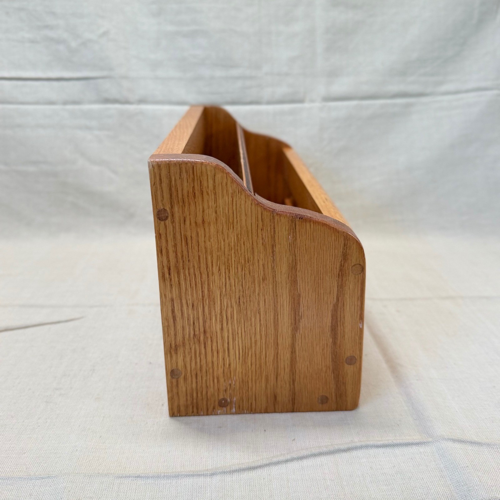 Vintage Oak Wood Desk Letter Mail Organizer Sorter Spindle Railing 13 Inch