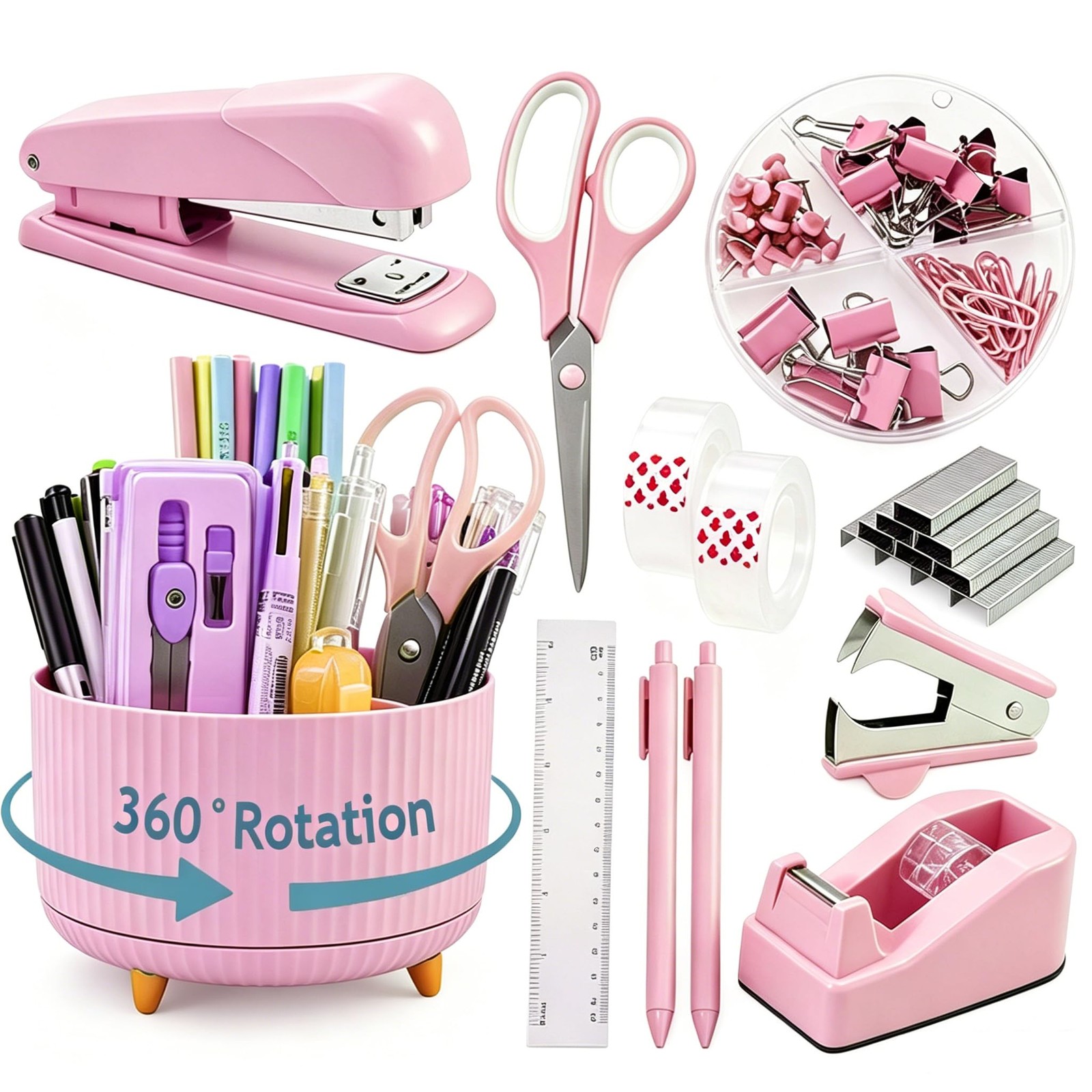 Pink Desk Organizers and with Desk Organizer 360° Rotating Pen Holder and Off…