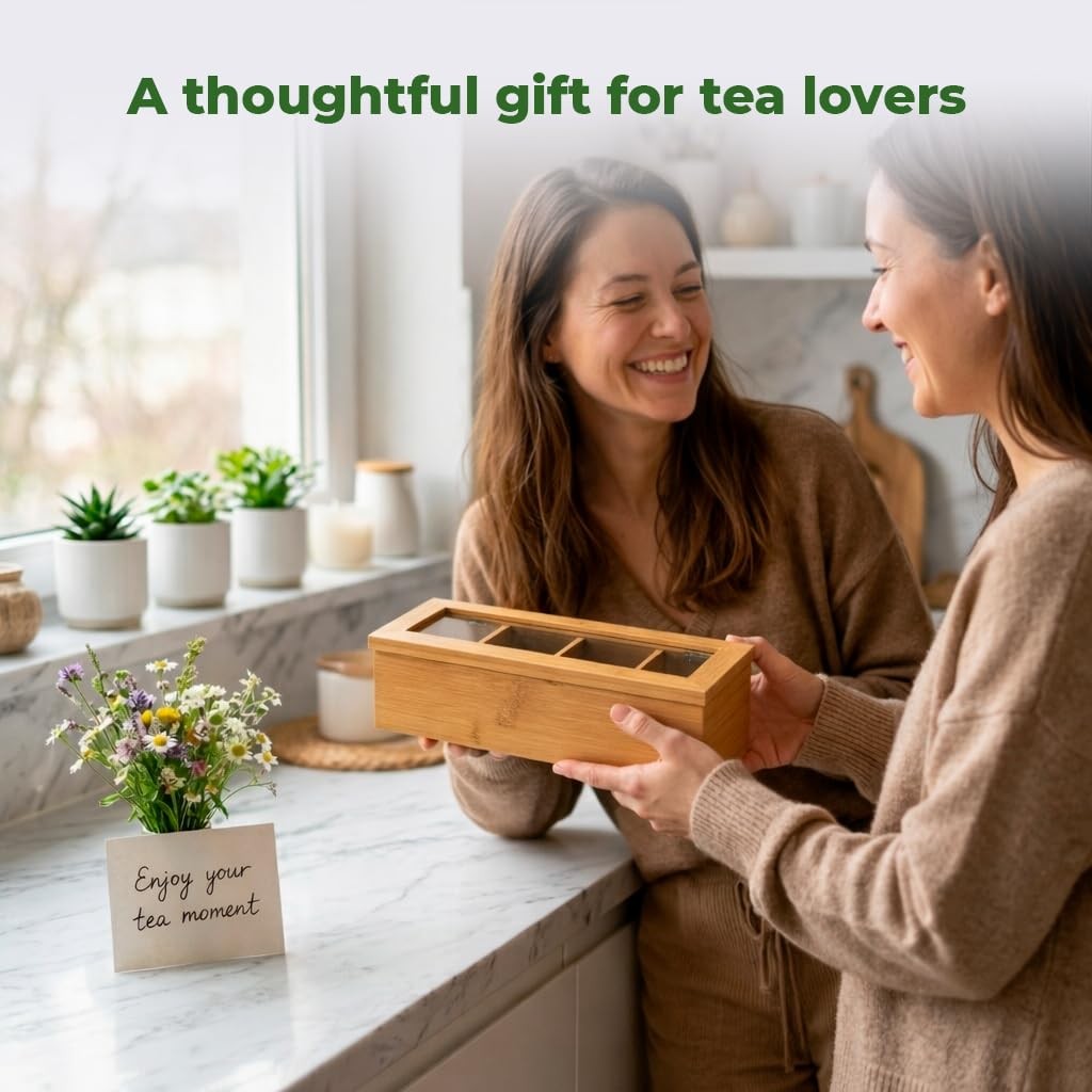 Whotti Tea Bag Organizer – Bamboo Box with Compact, Natural