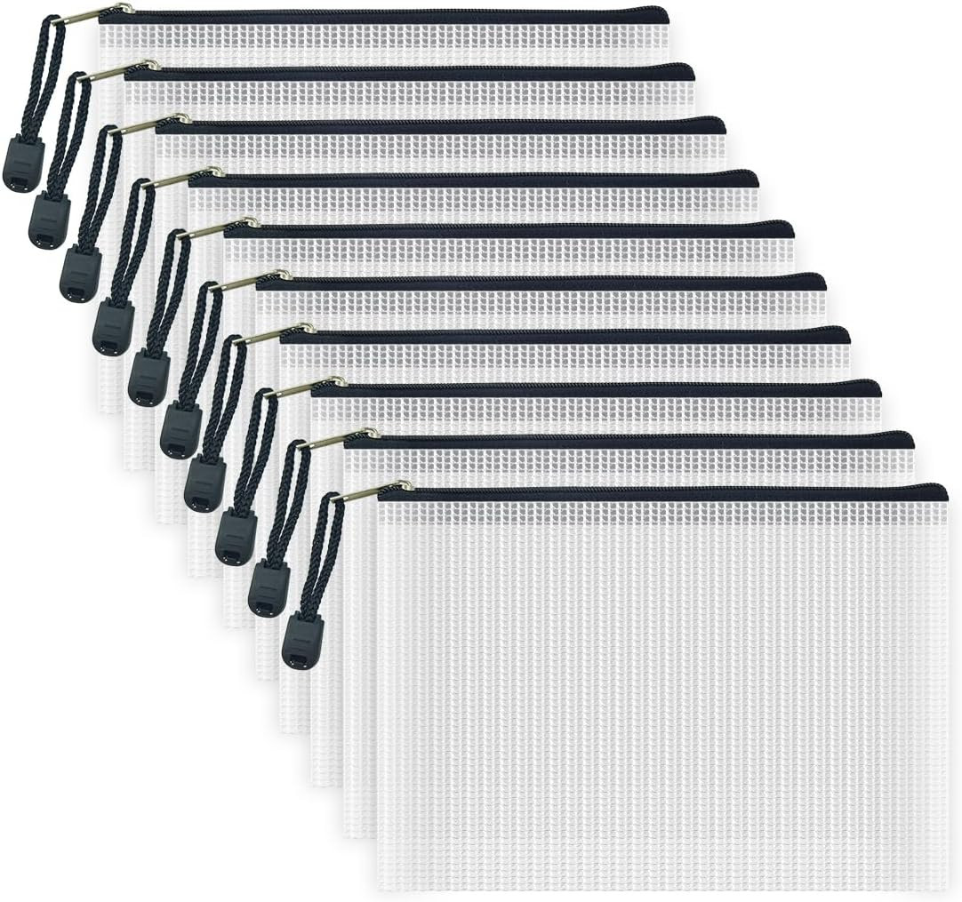 AUSTARK 10 Pcs Zipper File Bags, Waterproof Plastic Mesh Pouch for Office School