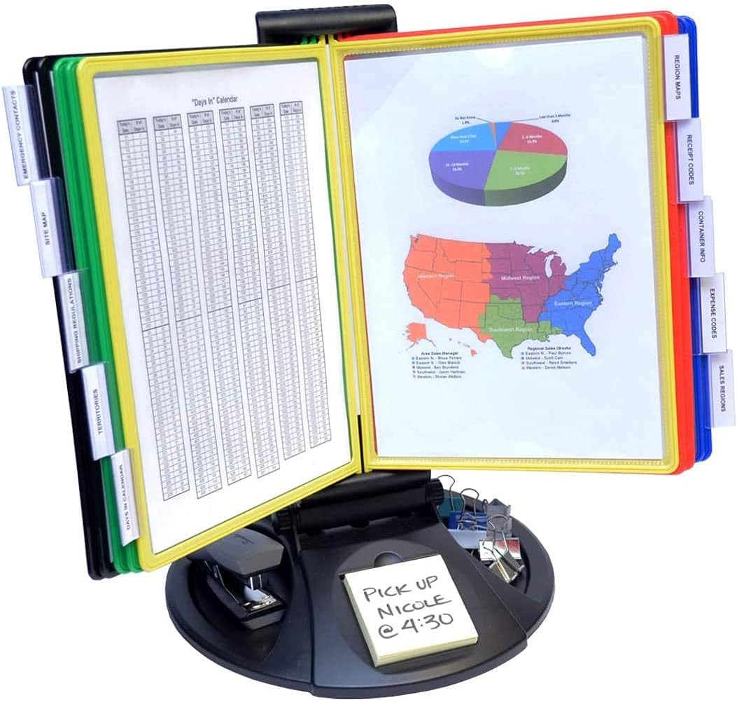 Adjustaview 10-Pocket Desk Reference Organizer with Supplies Storage Base and Ez