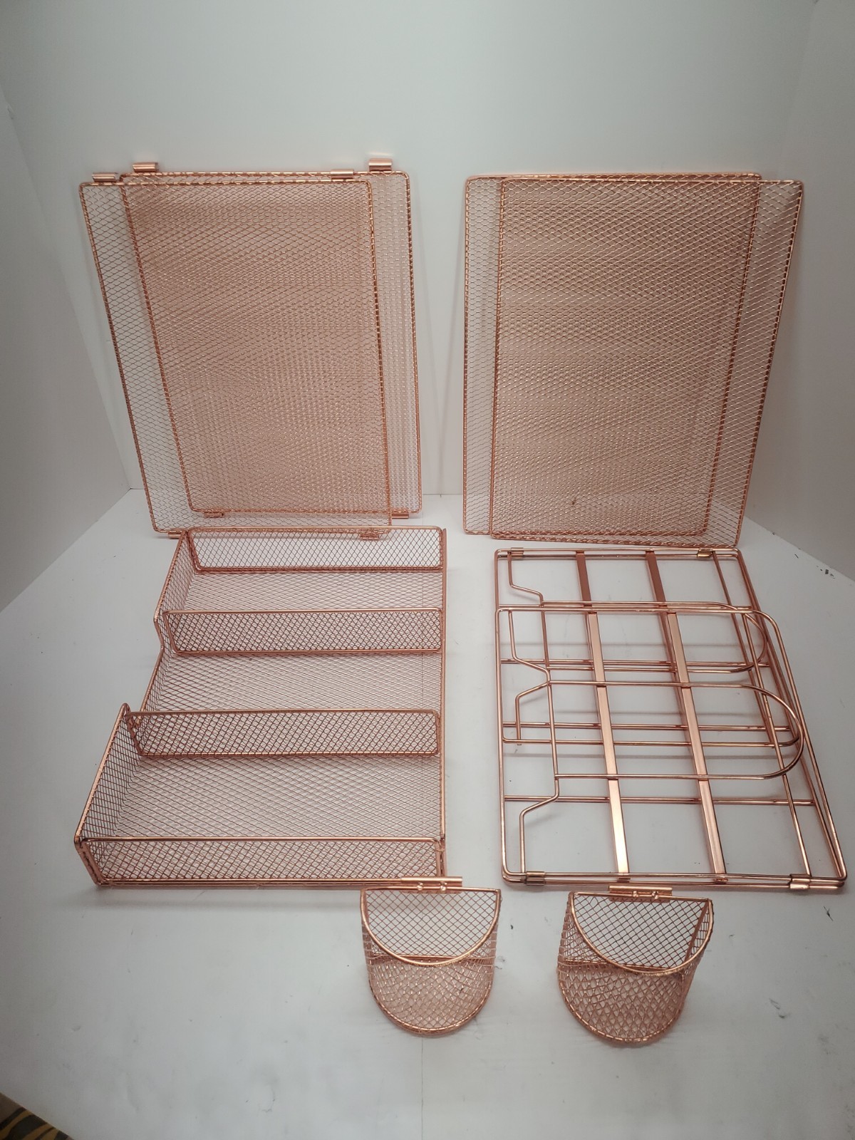 Desk Organizer with File Holder 4 Tier Trays Drawer Pen Holders Rose Gold