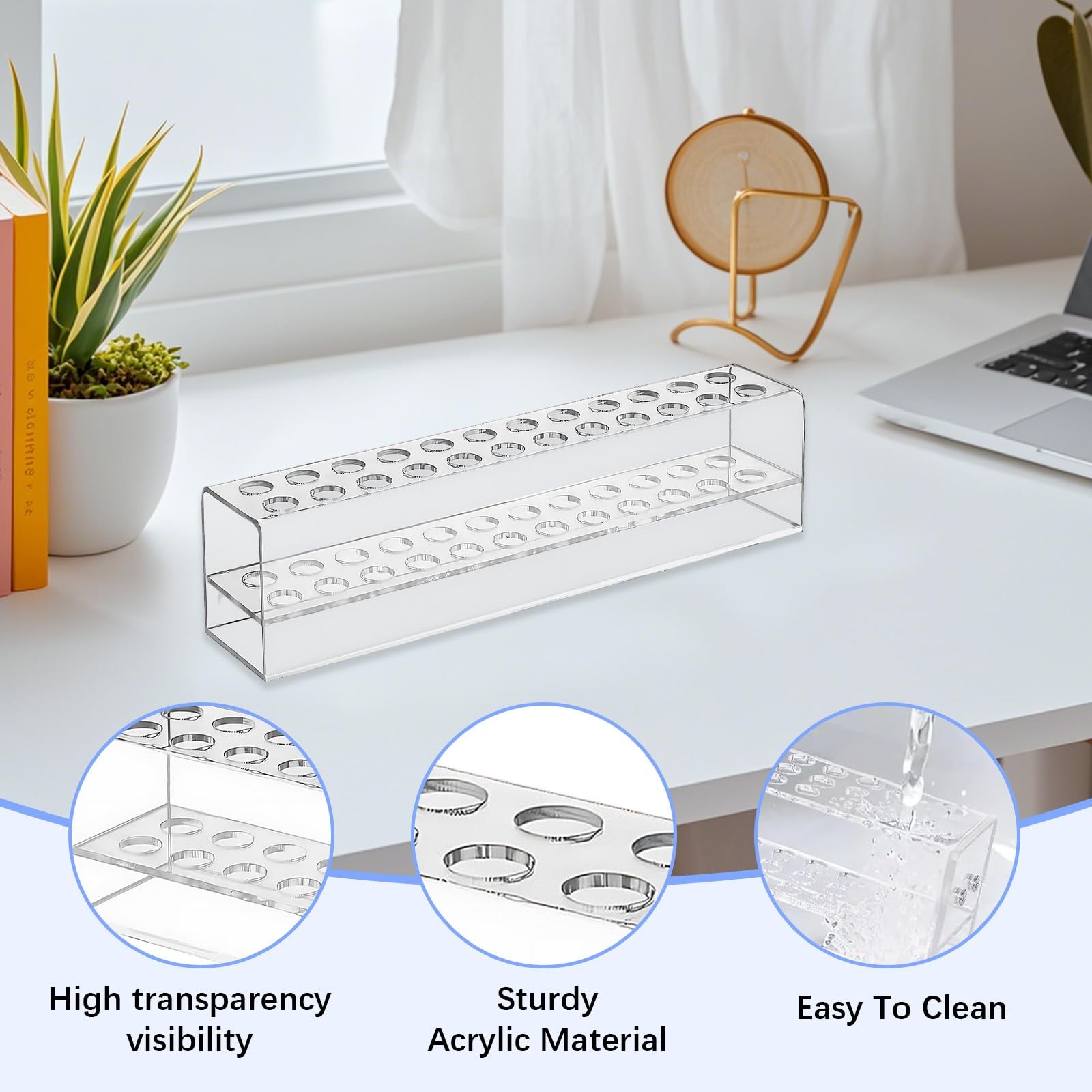 2 PCS Pen Display Stand Clear Pen Display 24-Slots Acrylic Penci Transparent