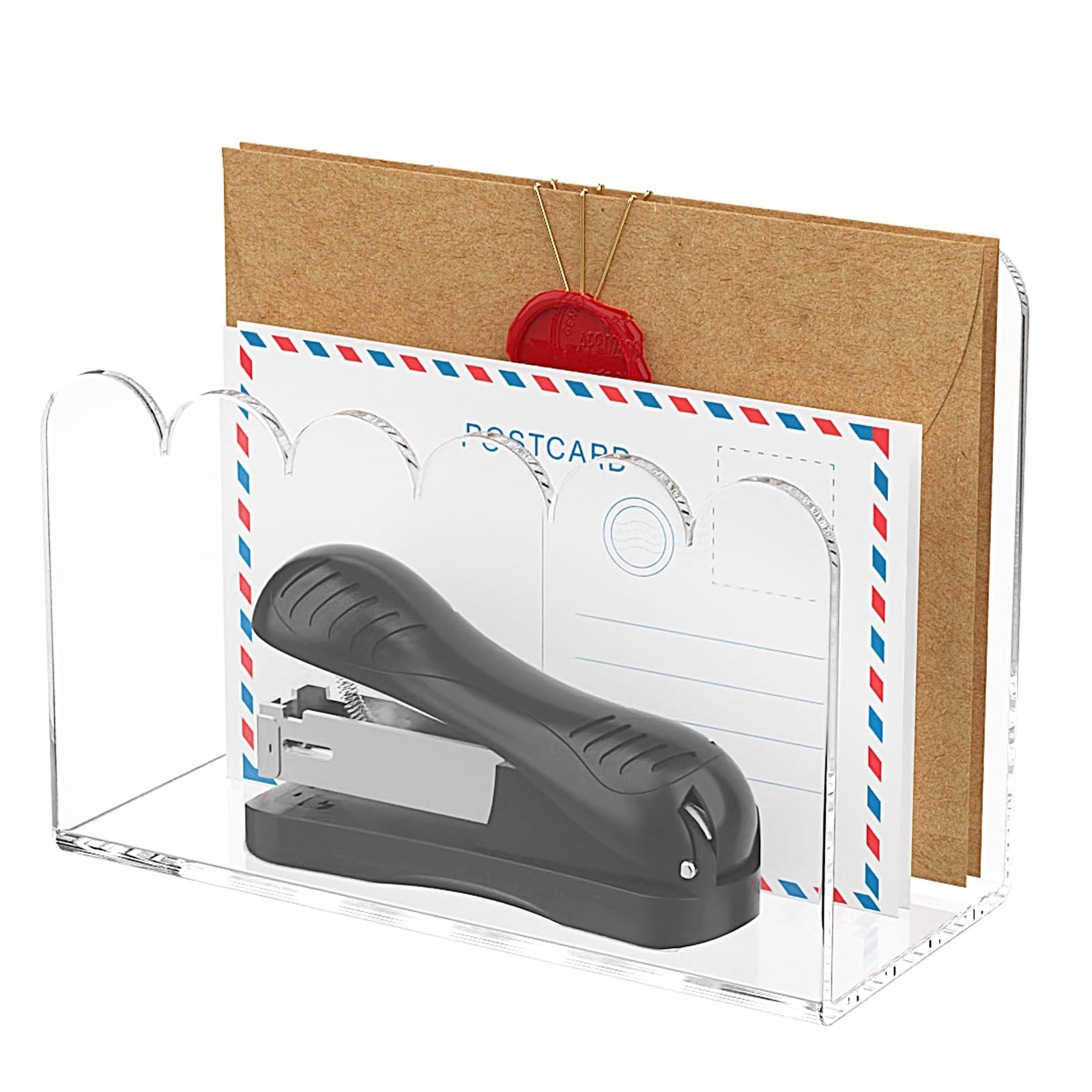 1-Slot Acrylic Mail Organizer for Desktop – Scalloped Clear Document Sorter, …