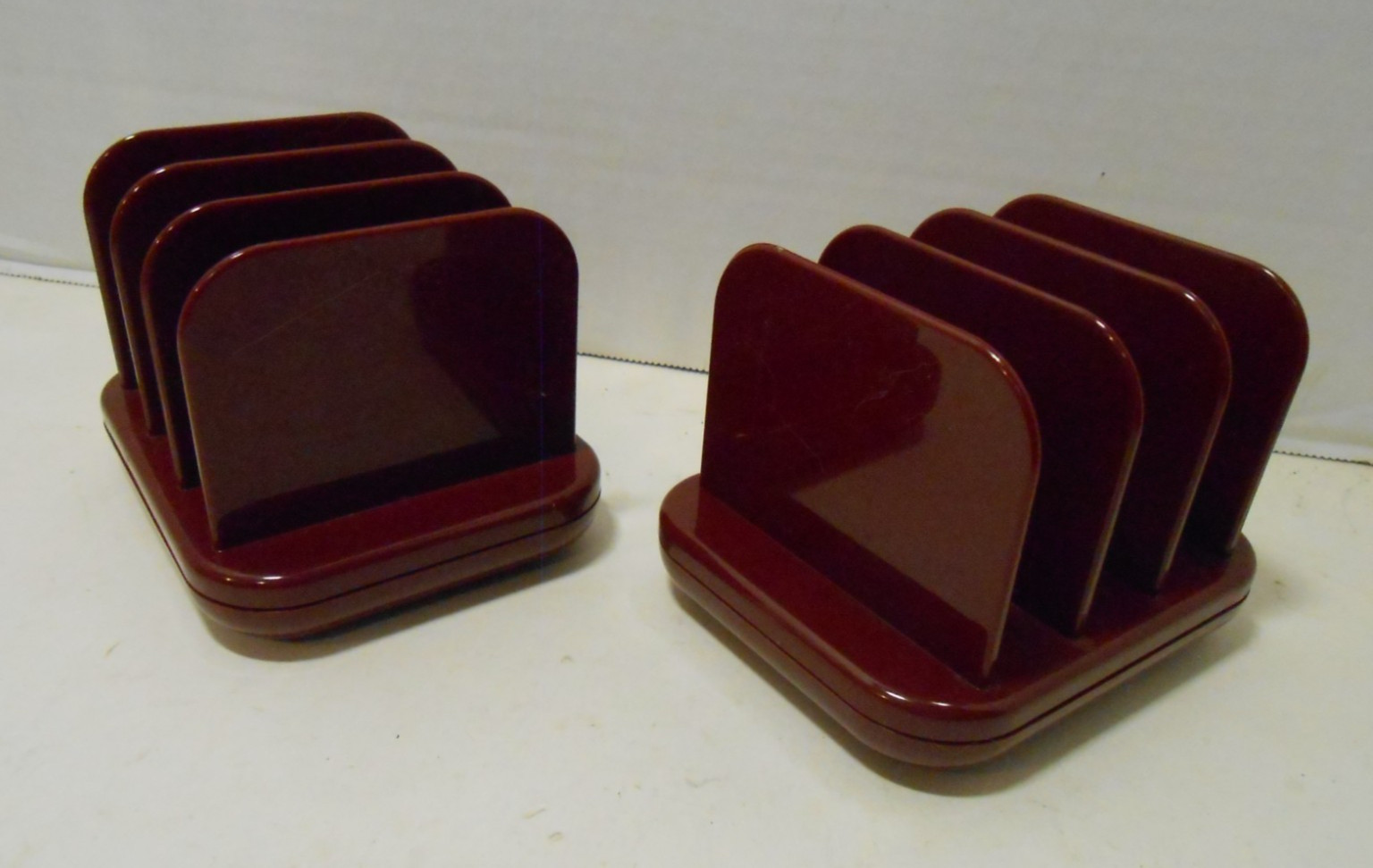 2 Vintage Tenex Desk Accessories Plastic Burgundy Mini Sorters Made in USA