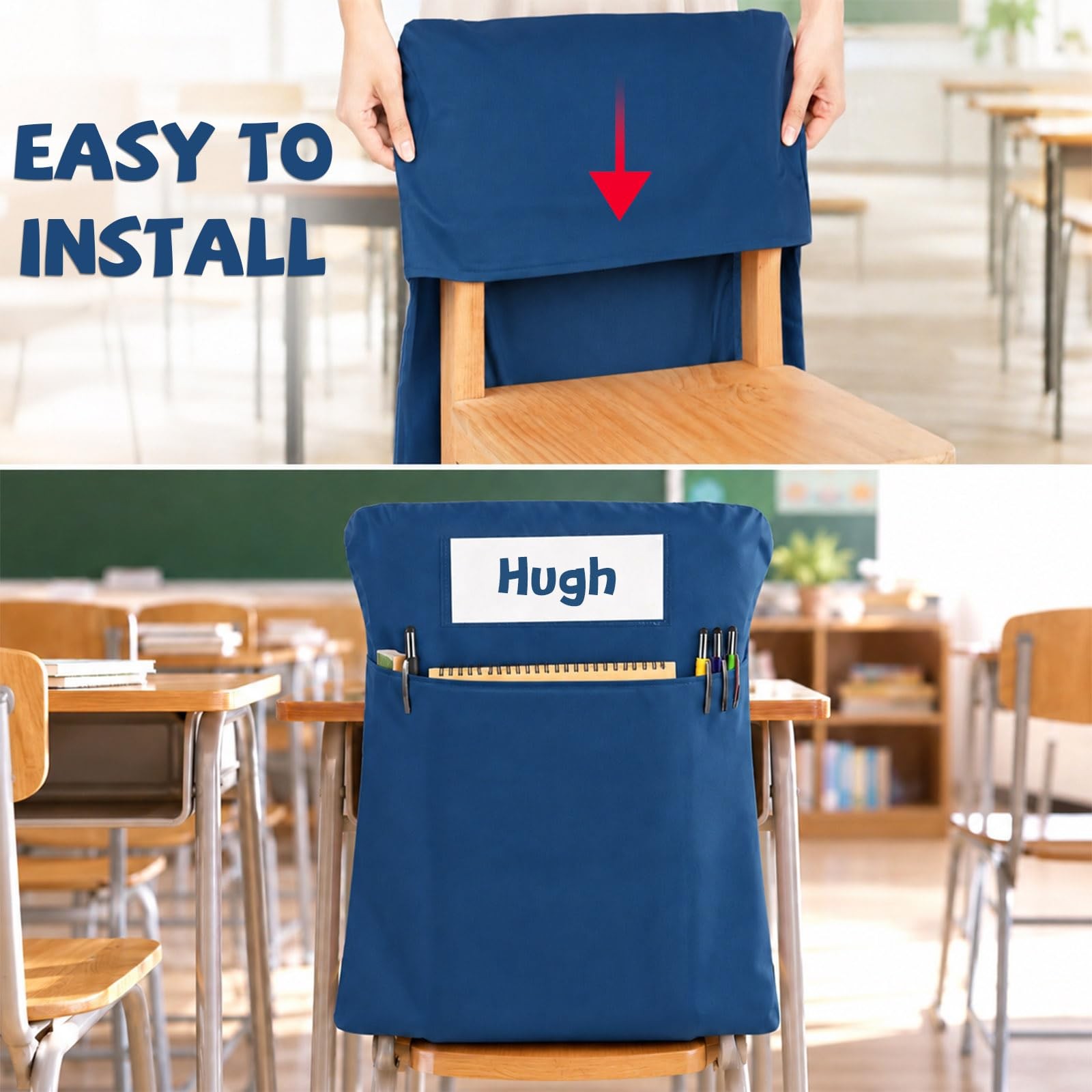 24 Pcs Chair Pockets for Classroom 17×20 Inch Classrooms with Name Tag Classr…